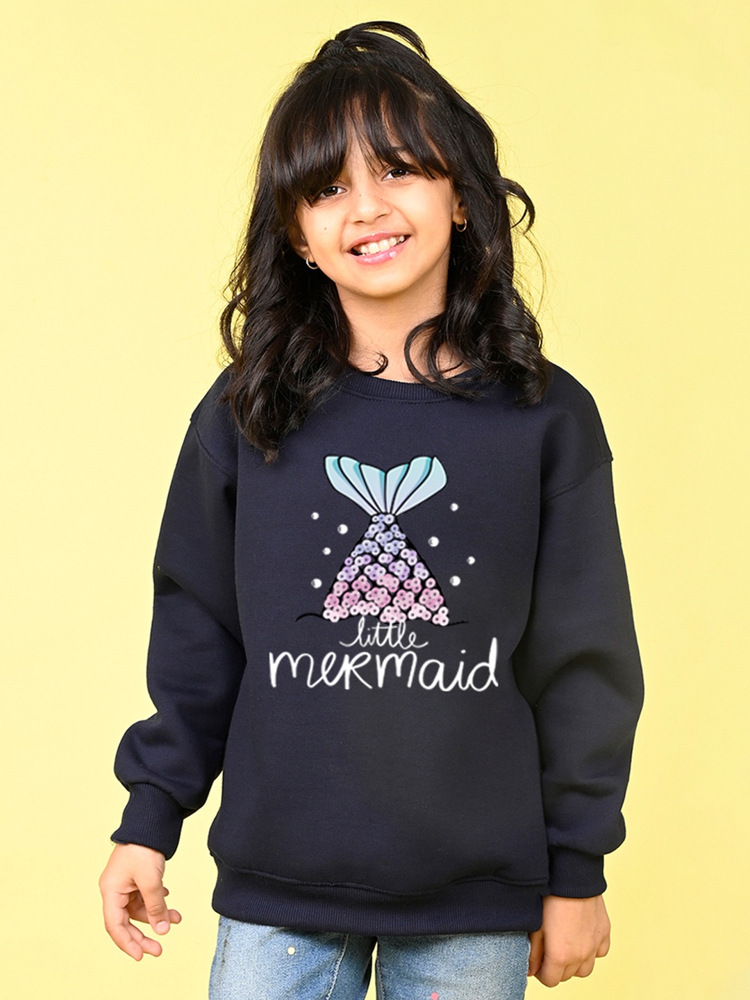 

NUSYL Girls Graphic Printed Oversized Fleece Sweatshirt, Blue