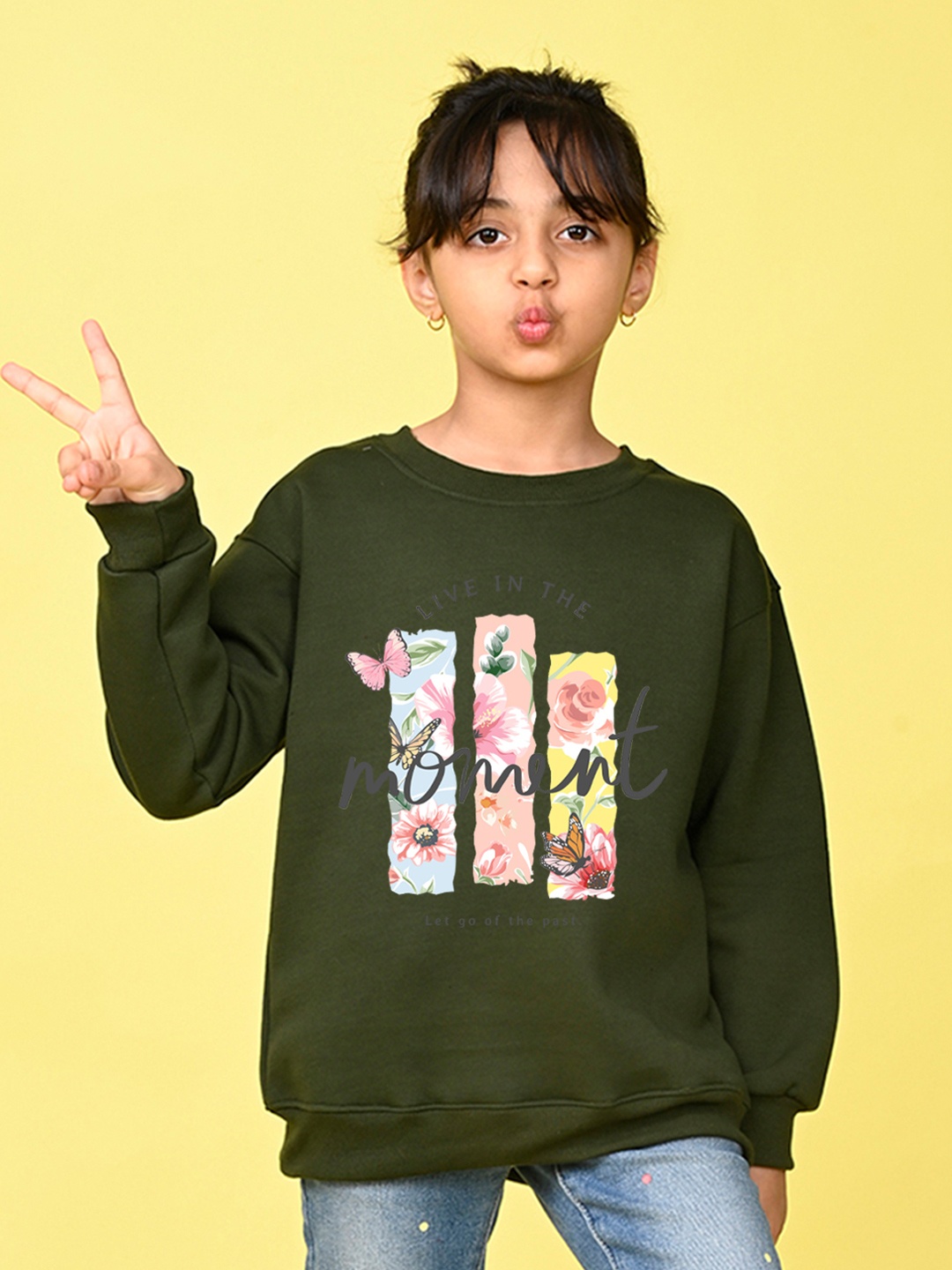 

NUSYL Girls Graphic Printed Oversized Sweatshirt, Green