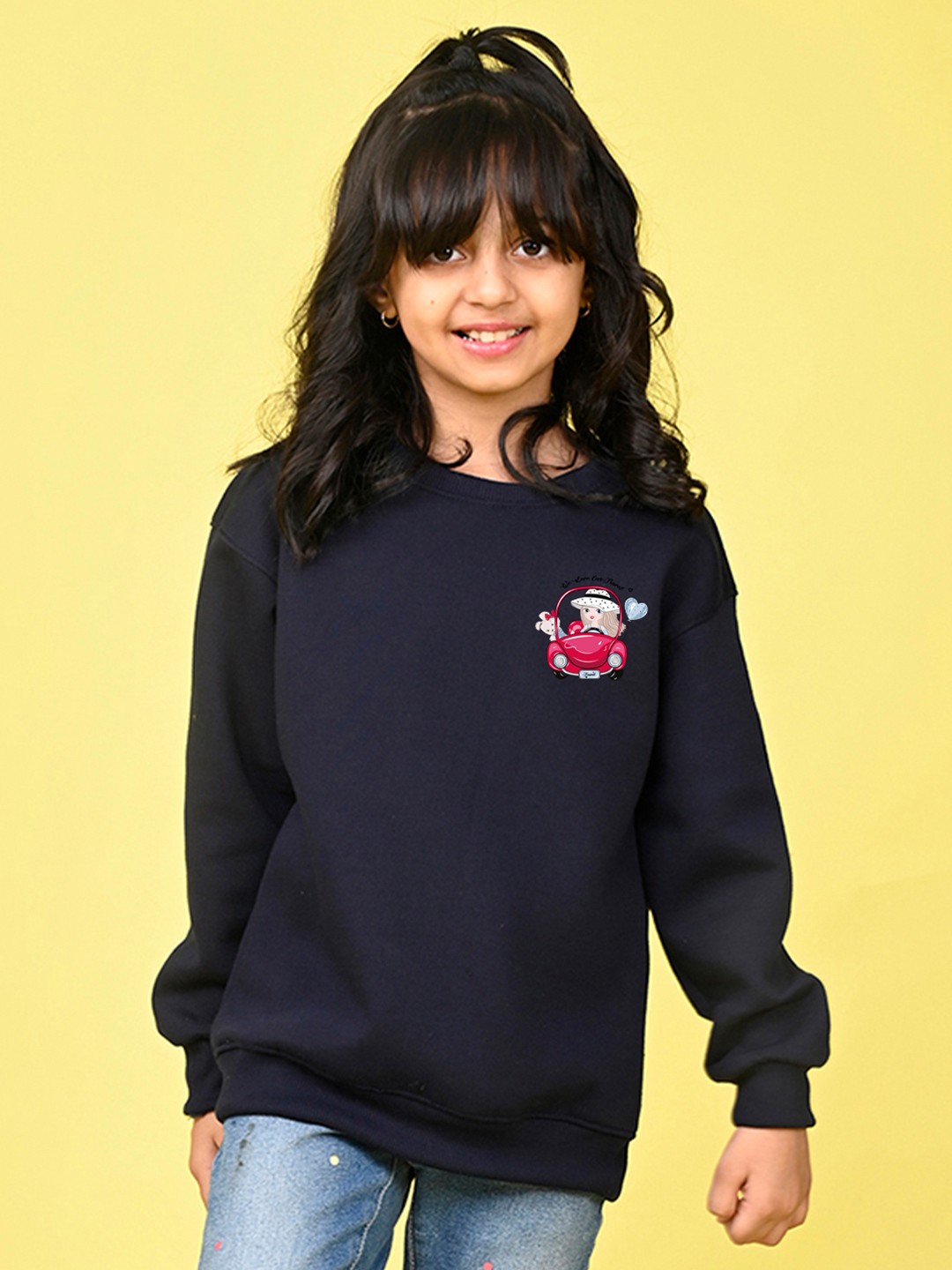 

NUSYL Girls Graphic Printed Oversized Sweatshirt, Navy blue