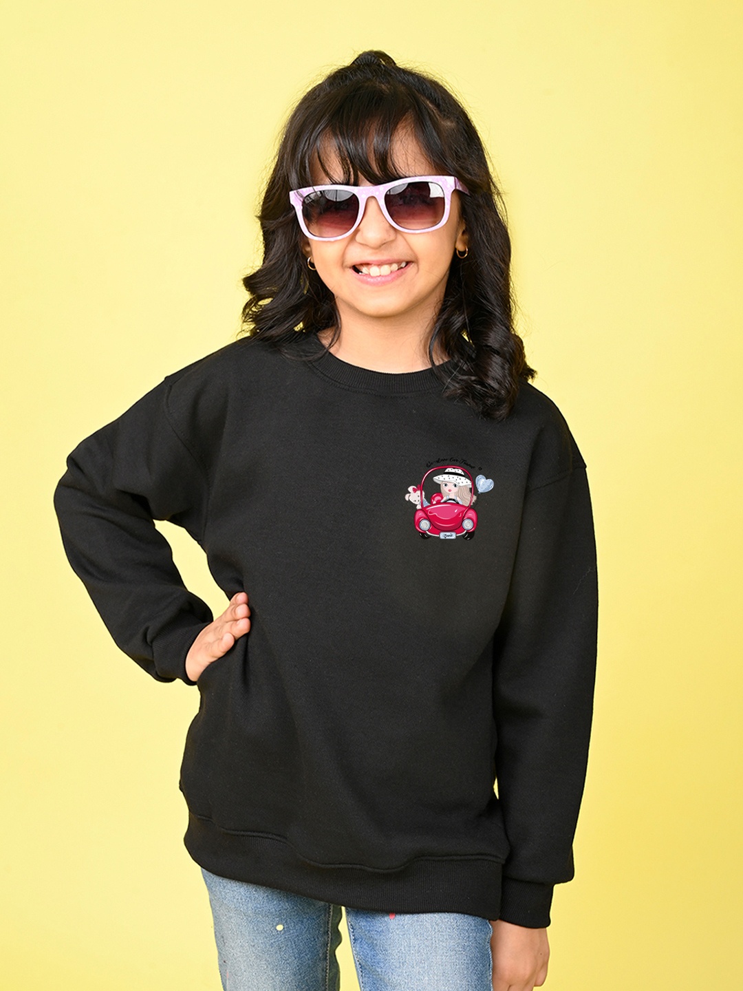 

NUSYL Girls Printed Oversized Fleece Sweatshirt, Black