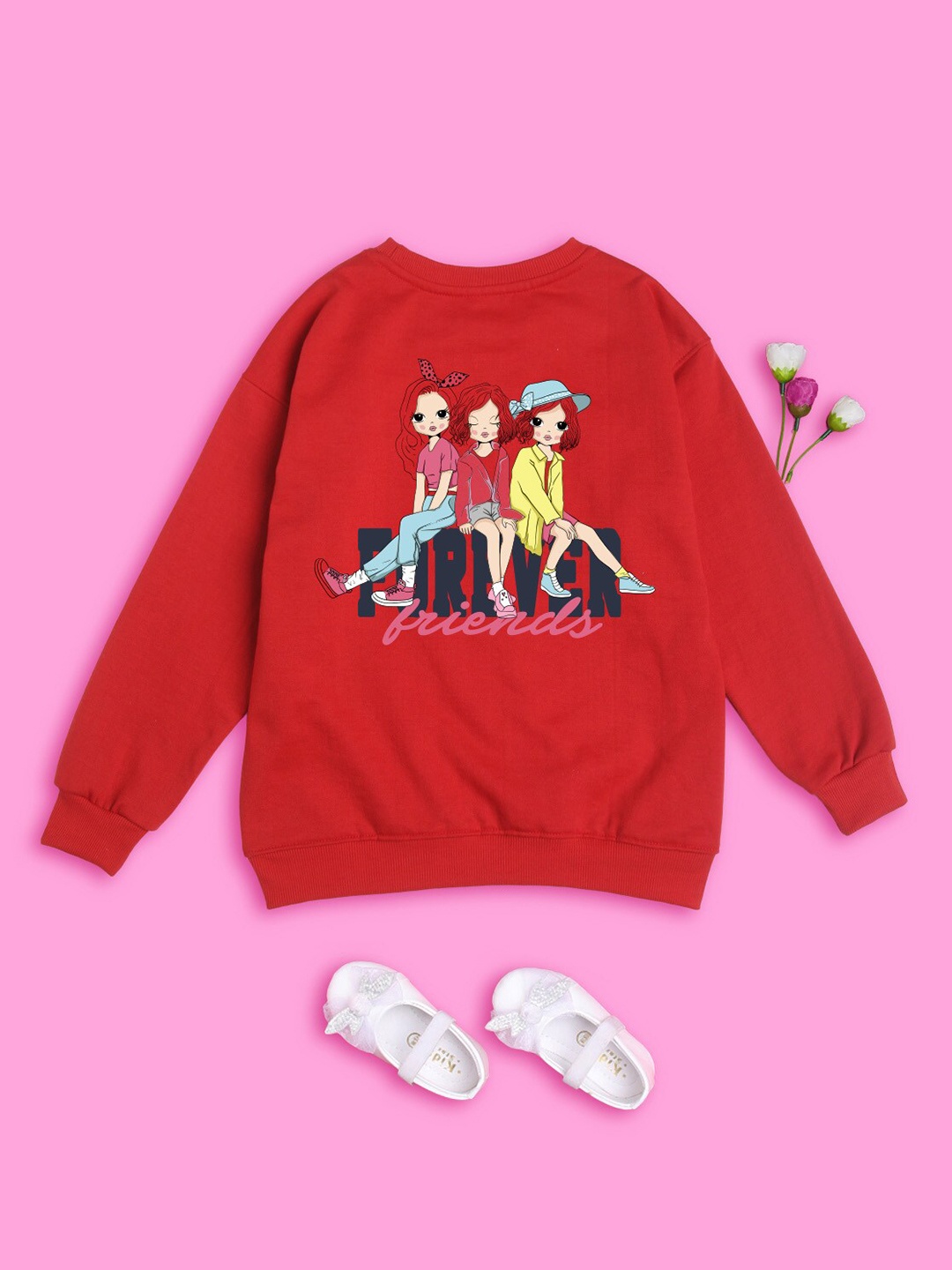 

NUSYL Girls Graphic Printed Pullover Oversized Sweatshirt, Red