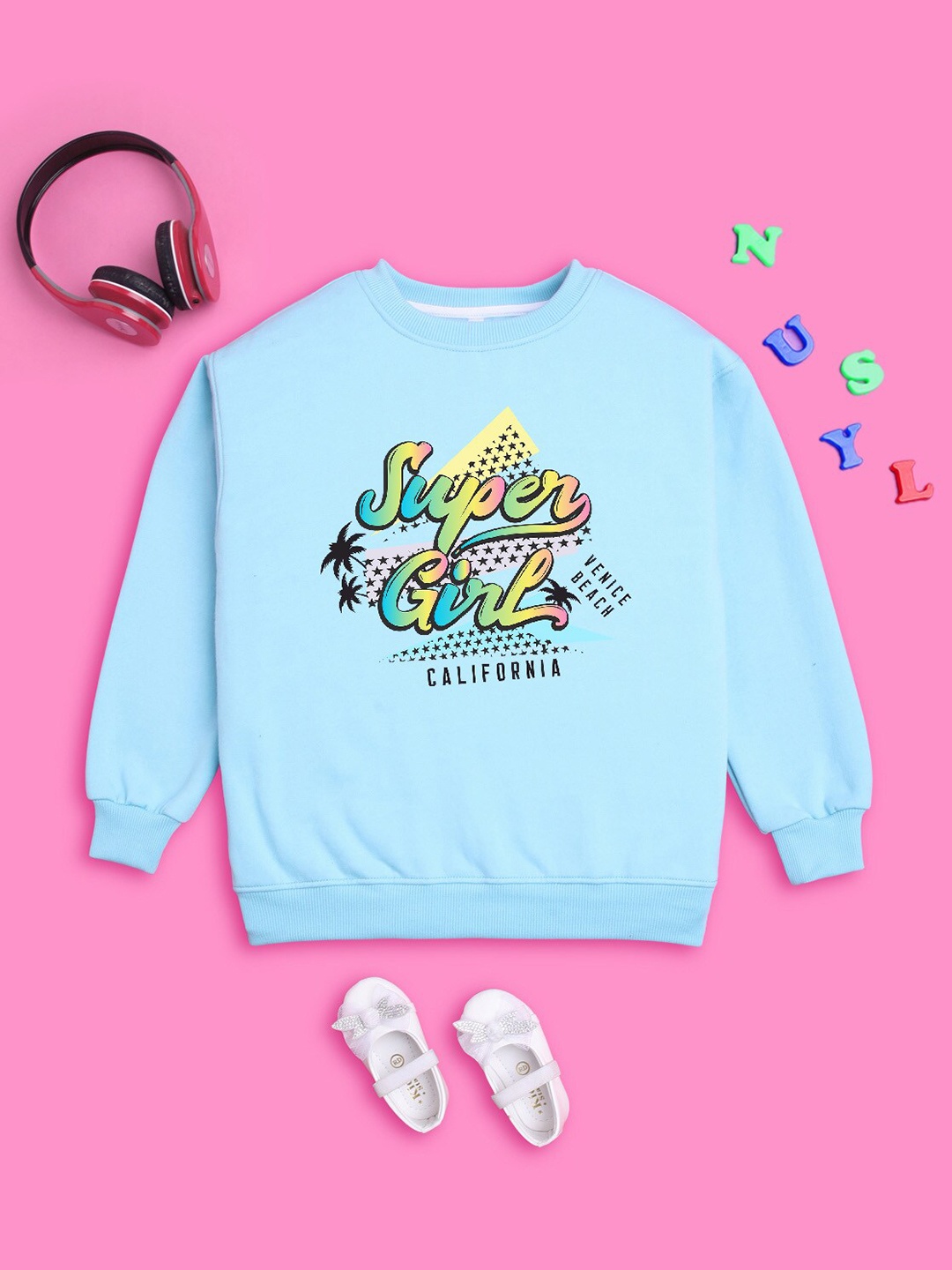 

NUSYL Girls Printed Oversized Sweatshirt, Blue