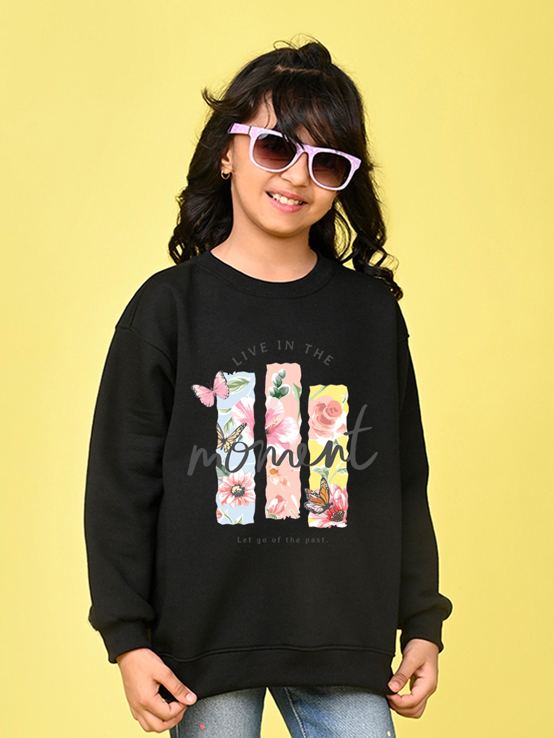 

NUSYL Girls Printed Oversized Fleece Sweatshirt, Black