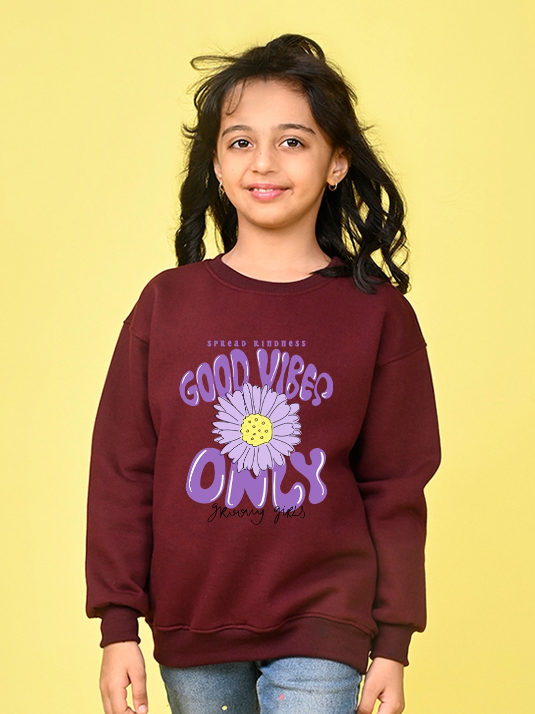 

NUSYL Girls Printed Oversized Fleece Sweatshirt, Burgundy