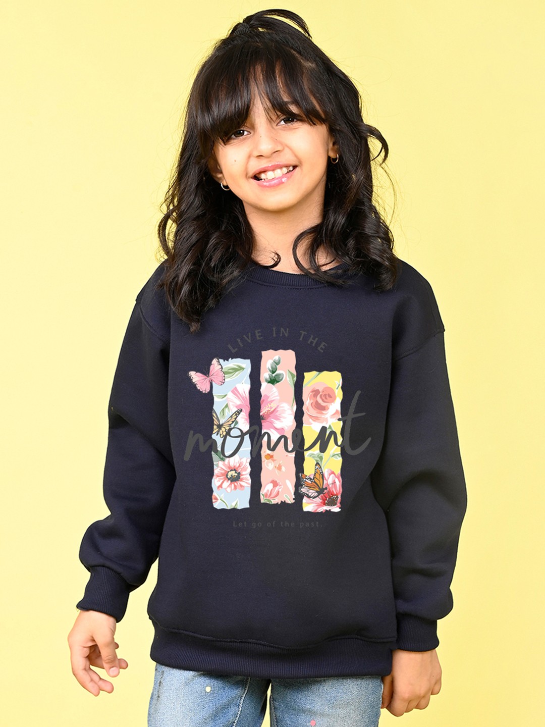 

NUSYL Girls Floral Printed Oversized Fleece Sweatshirt, Blue