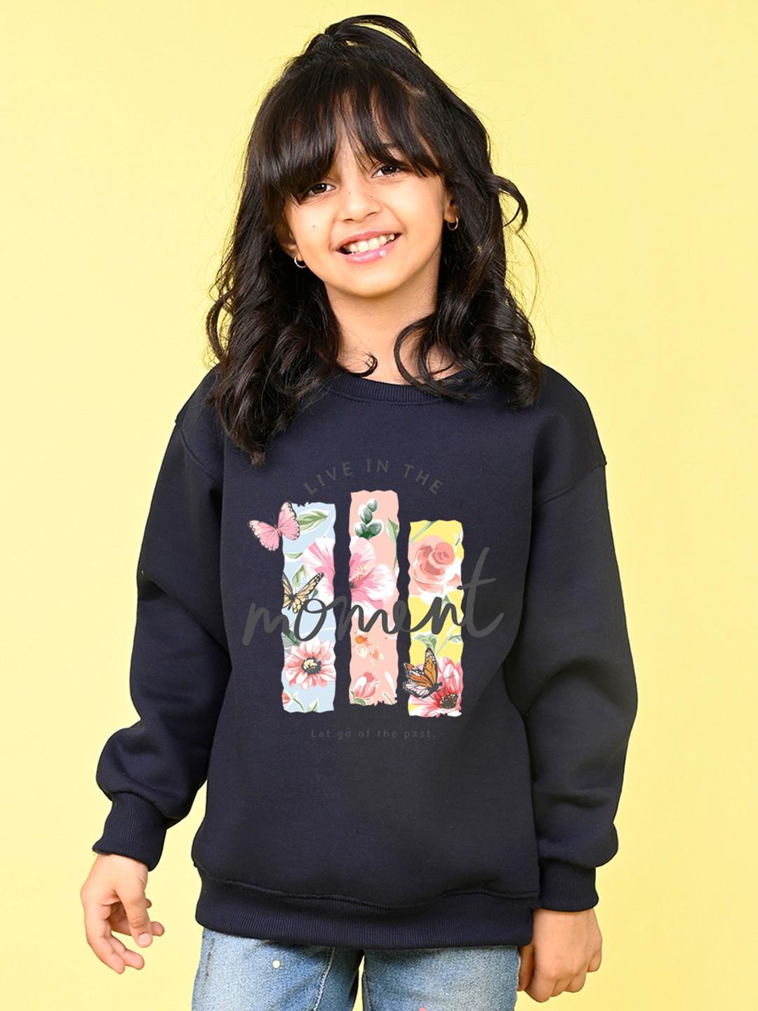 

NUSYL Girls Typography Printed Oversized Fleece Sweatshirt, Blue