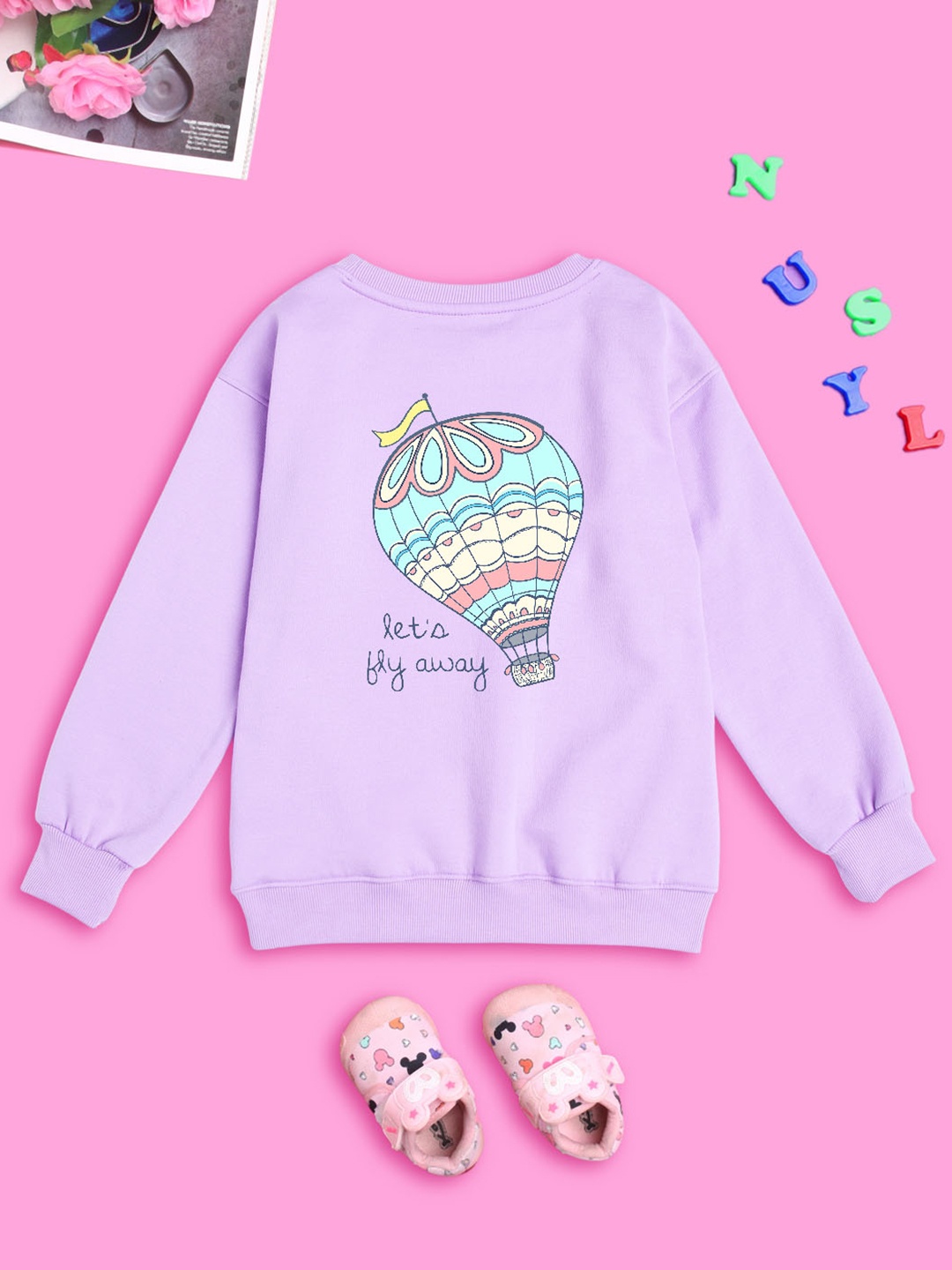 

NUSYL Girls Graphic Printed Oversized Sweatshirt, Purple