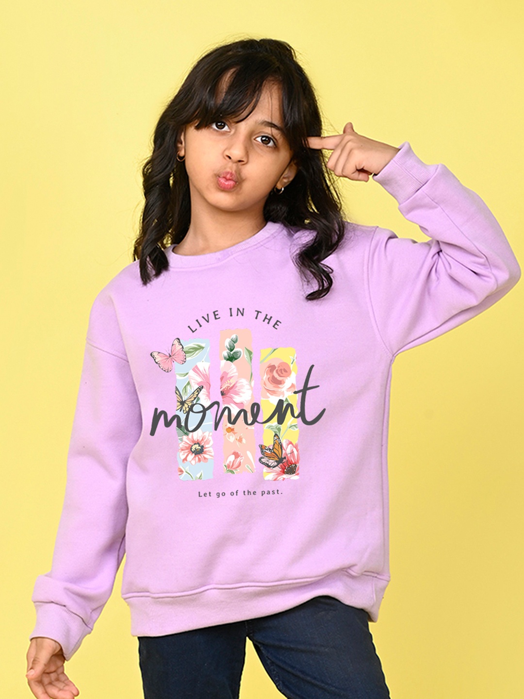 

NUSYL Girls Graphic Printed Oversized Fleece Sweatshirt, Purple