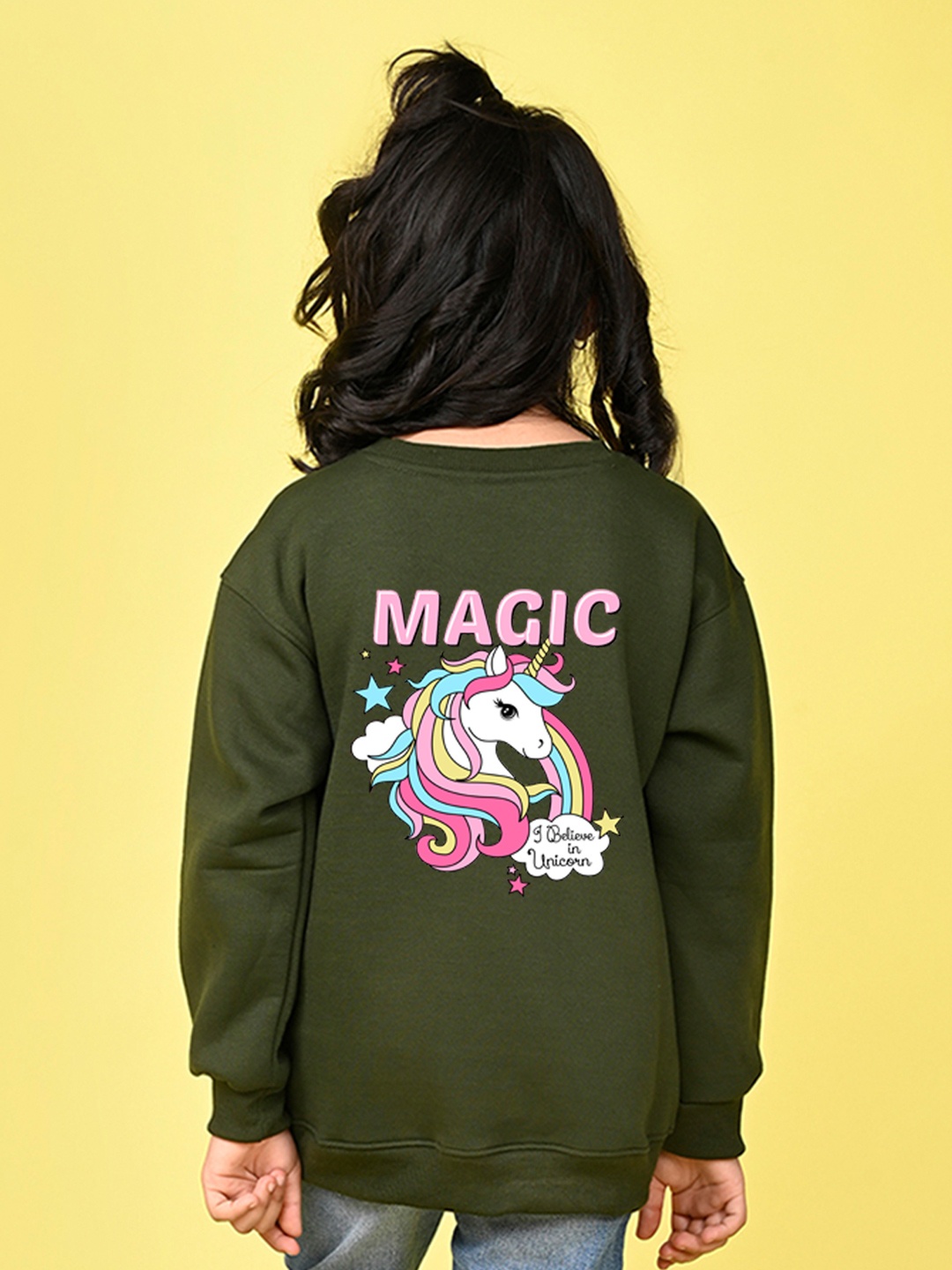 

NUSYL Girls Graphic Printed Oversized Sweatshirt, Green