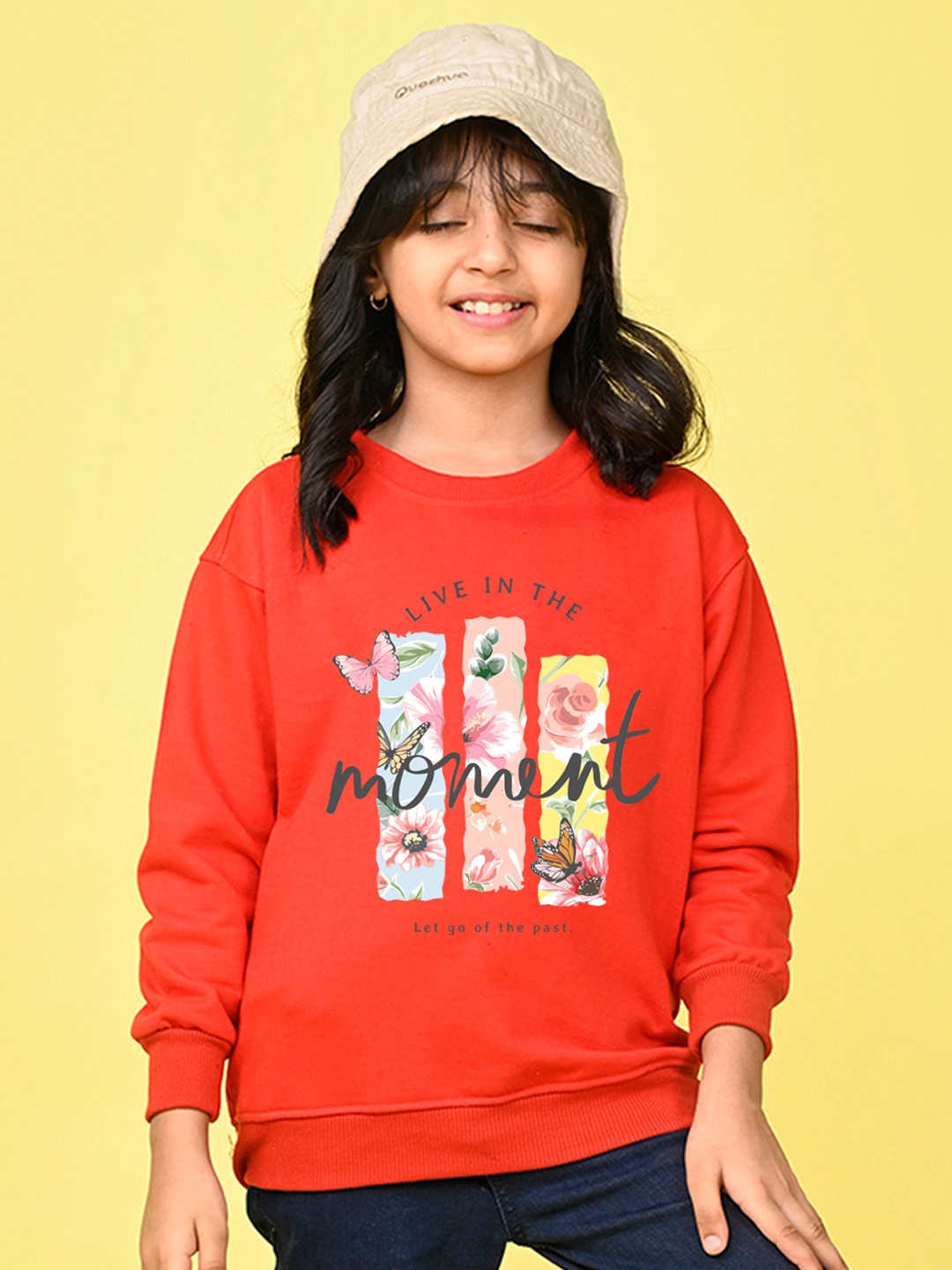 

NUSYL Girls Graphic Printed Oversized Sweatshirt, Red