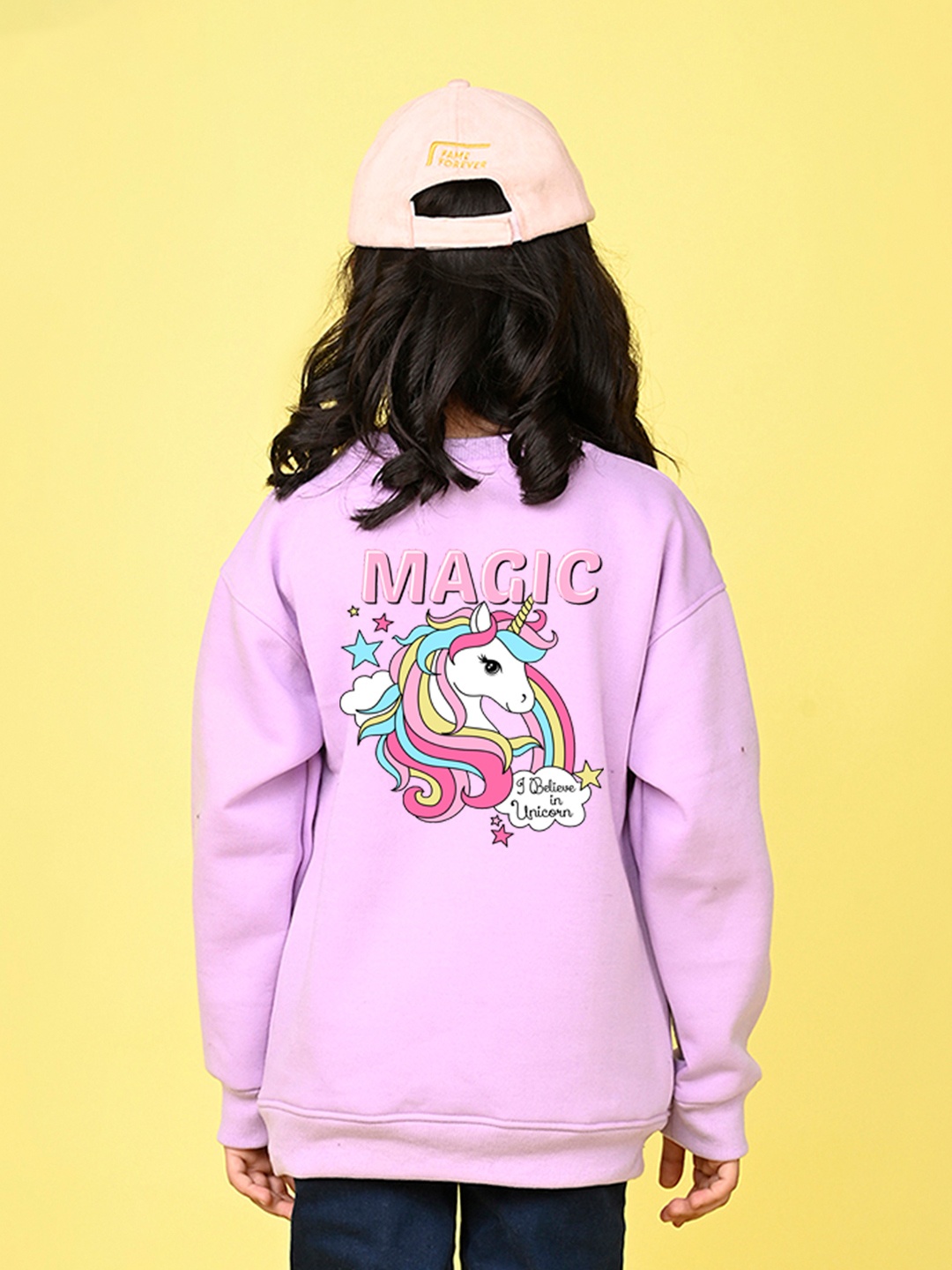 NUSYL Girls Unicorn Printed Fleece Oversized Sweatshirt, Purple