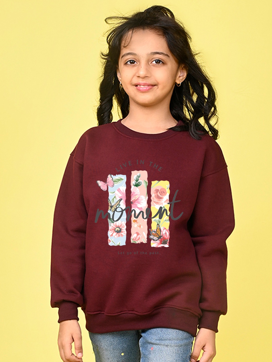

NUSYL Girls Printed Oversized Fleece Sweatshirt, Burgundy