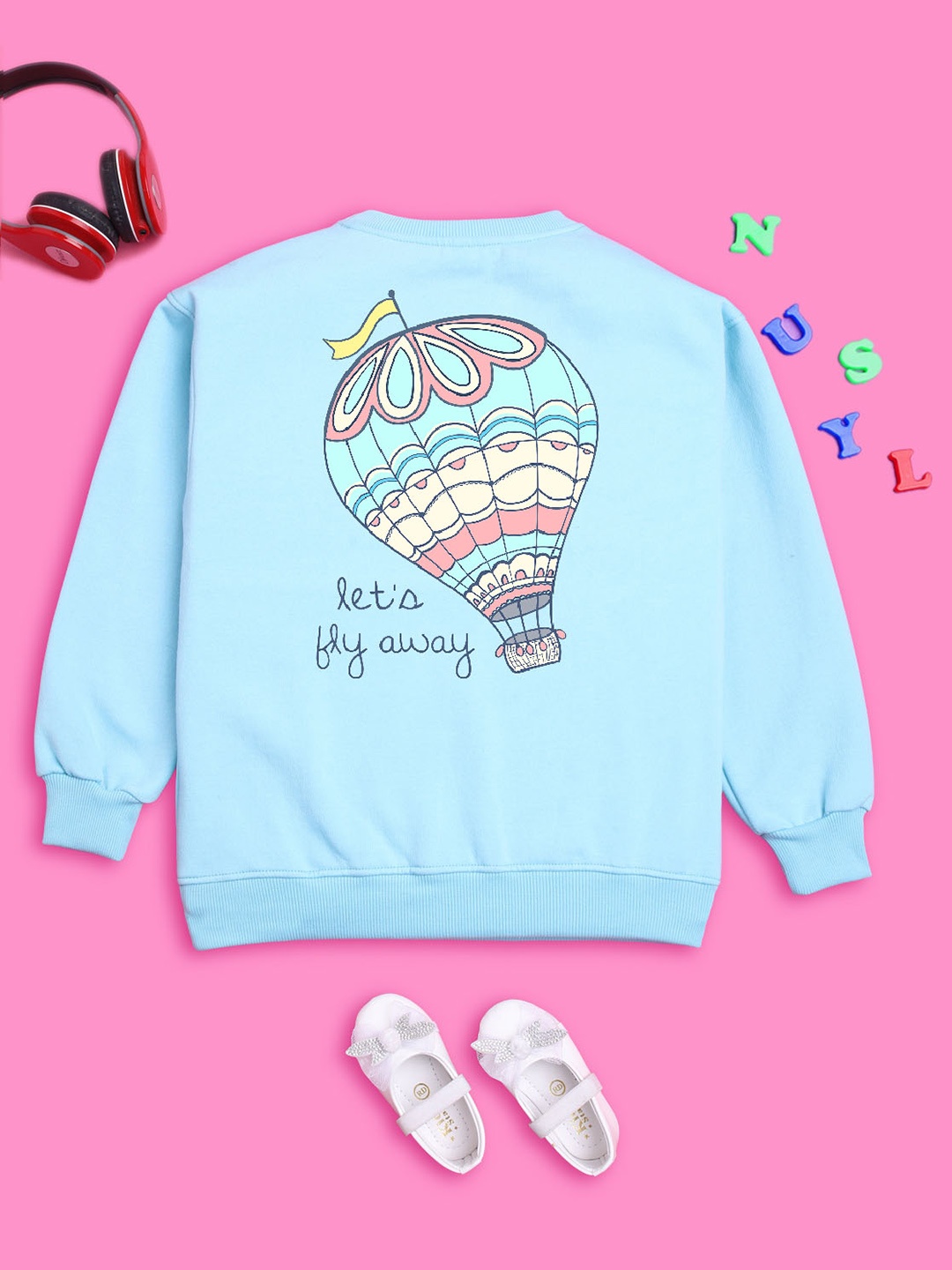 

NUSYL Girls Graphic Printed Round Neck Pullover Oversized Fleece Sweatshirt, Blue