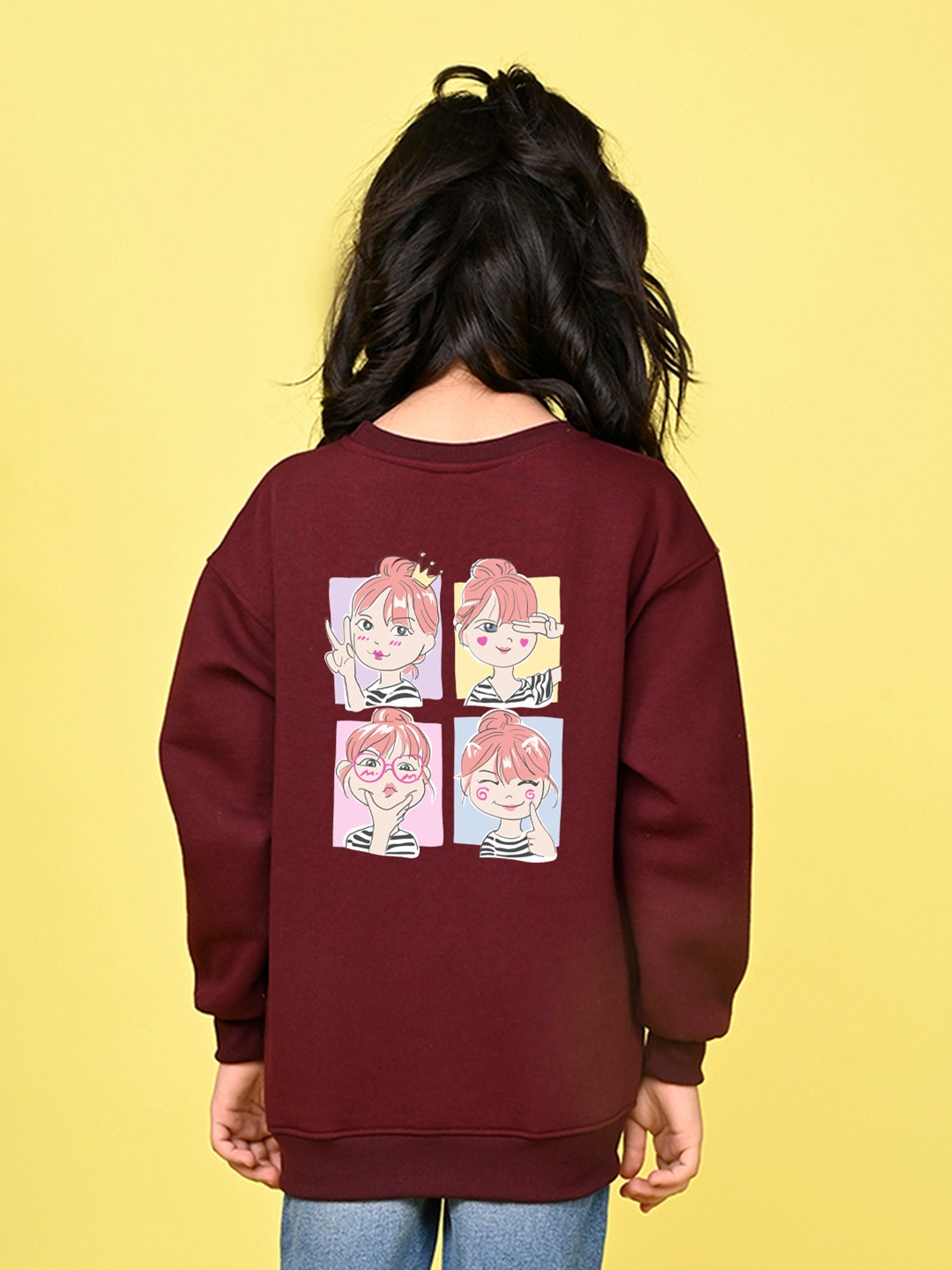 

NUSYL Girls Selfie Printed Oversized Fleece Pullover, Burgundy