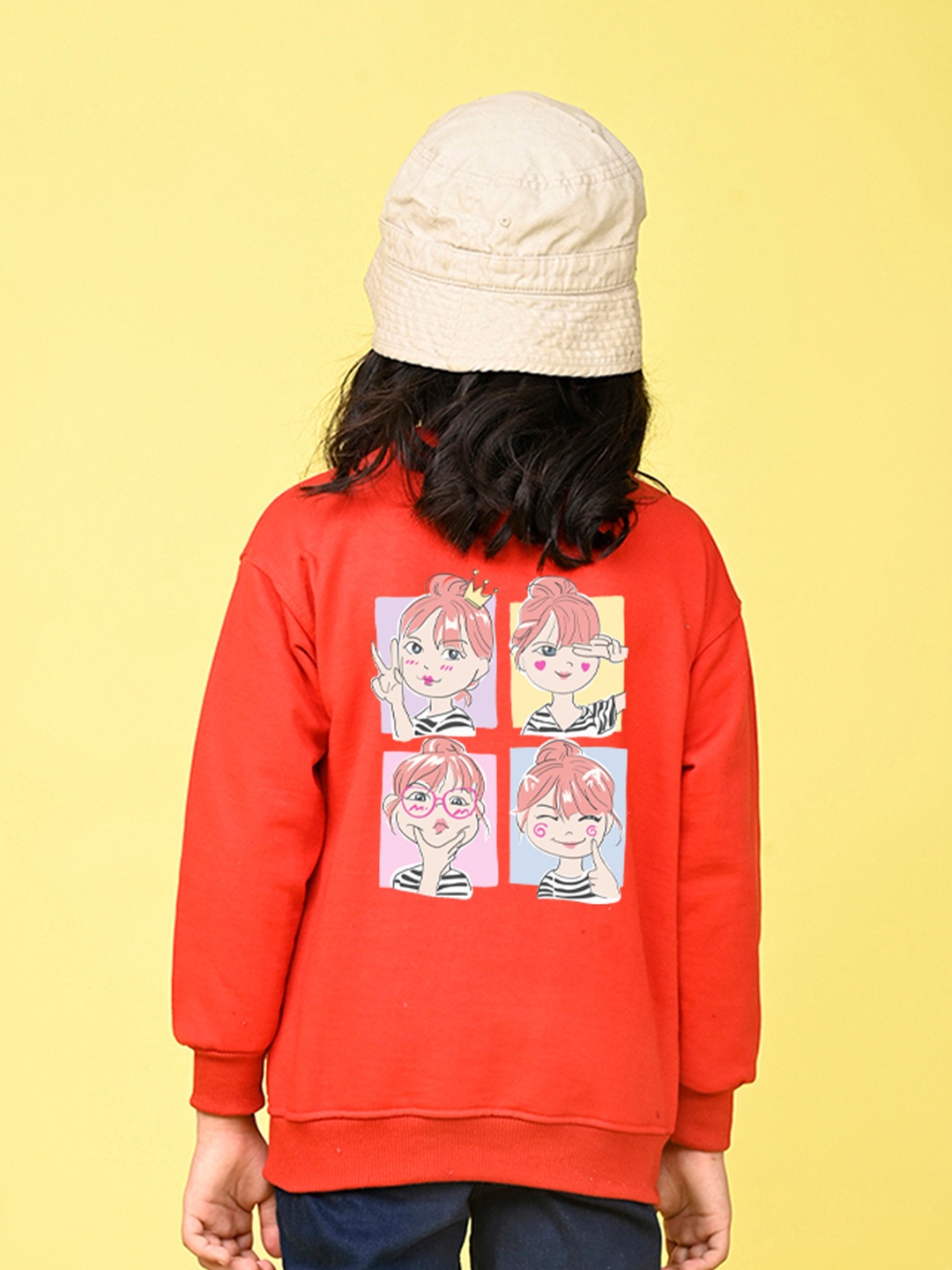 

NUSYL Girls Printed Oversized Sweatshirt, Red