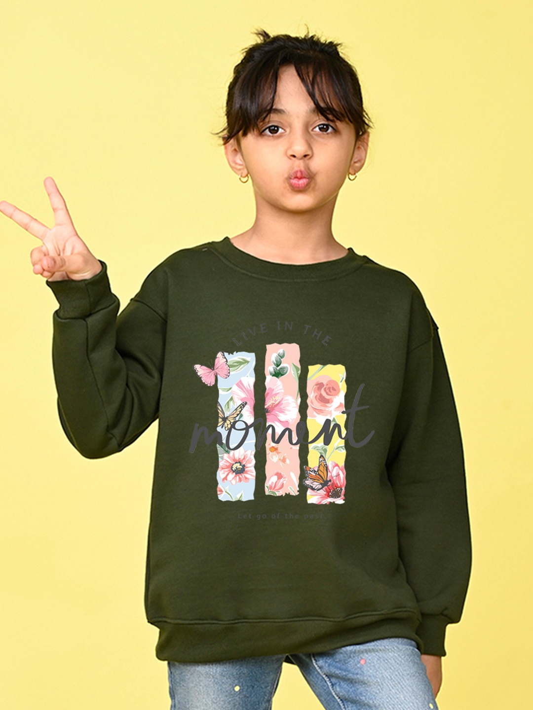 

NUSYL Girls Typography Printed Oversized Sweatshirts, Green