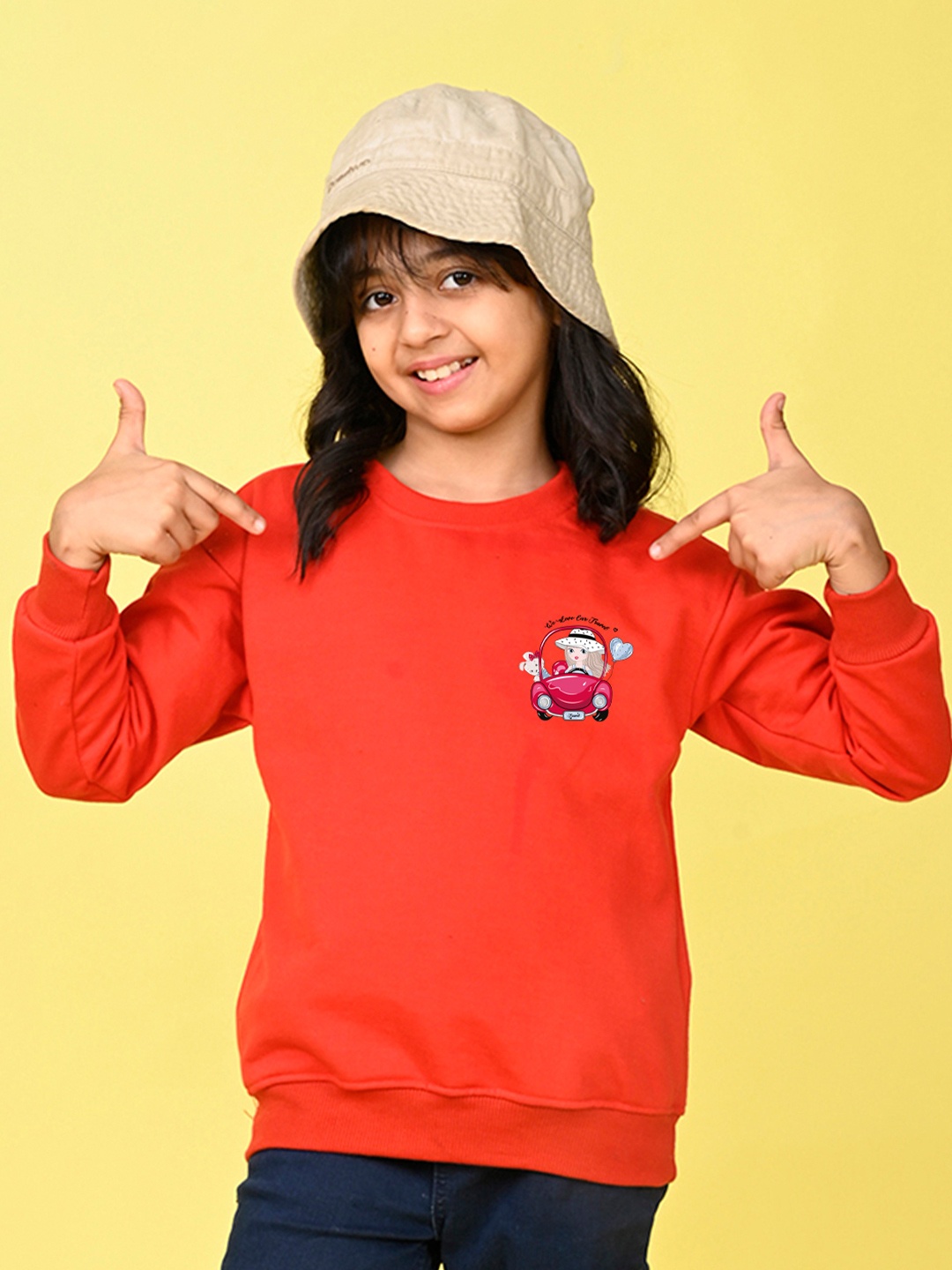 

NUSYL Girls Graphic Printed Oversized Sweatshirt, Red