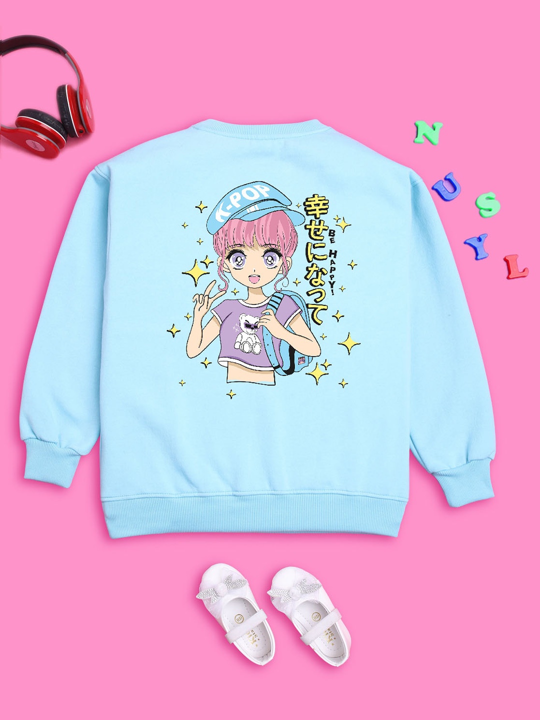 

NUSYL Girls Printed Round Neck Sweatshirt, Blue