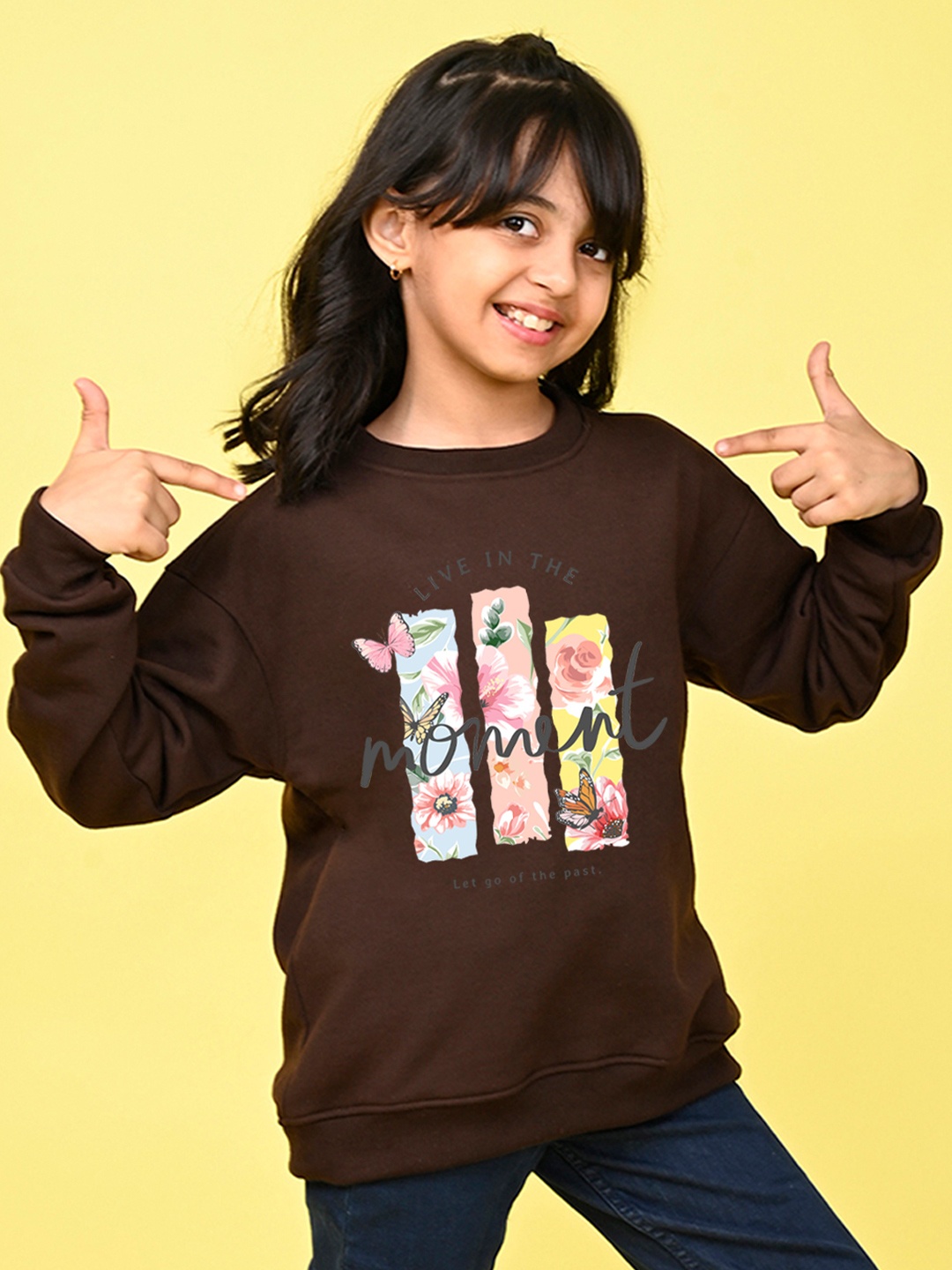 

NUSYL Girls Graphic Printed Oversized Fleece Sweatshirt, Brown