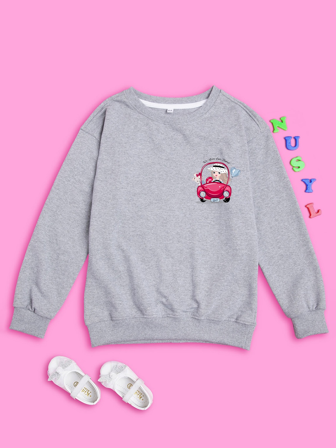 

NUSYL Girls Oversized Fleece Sweatshirt, Grey