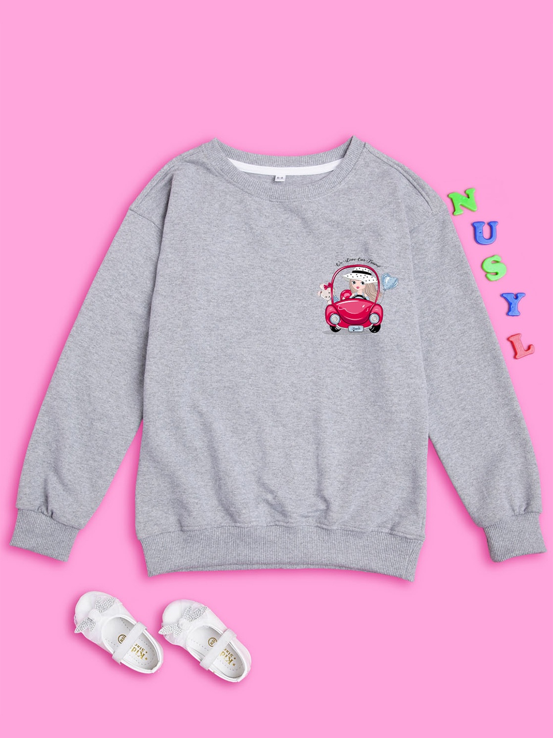 

NUSYL Girls Printed Oversized Sweatshirt, Grey