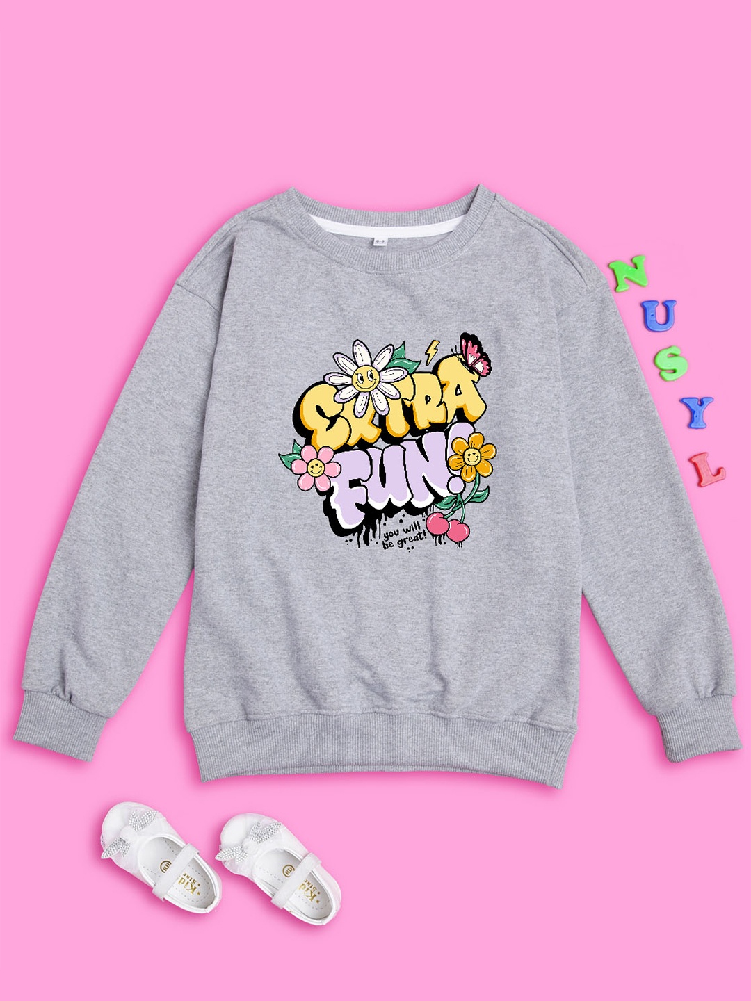 

NUSYL Girls Grey Oversized Sweatshirt