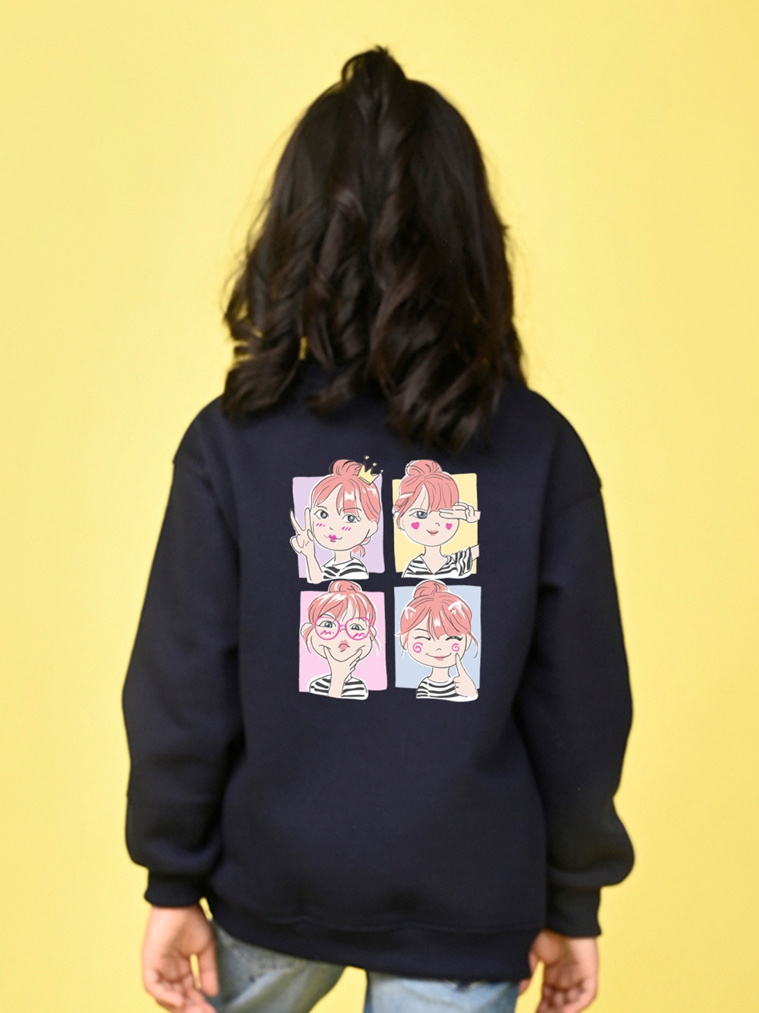 

NUSYL Girls Graphic Printed Oversized Fleece Sweatshirt, Navy blue