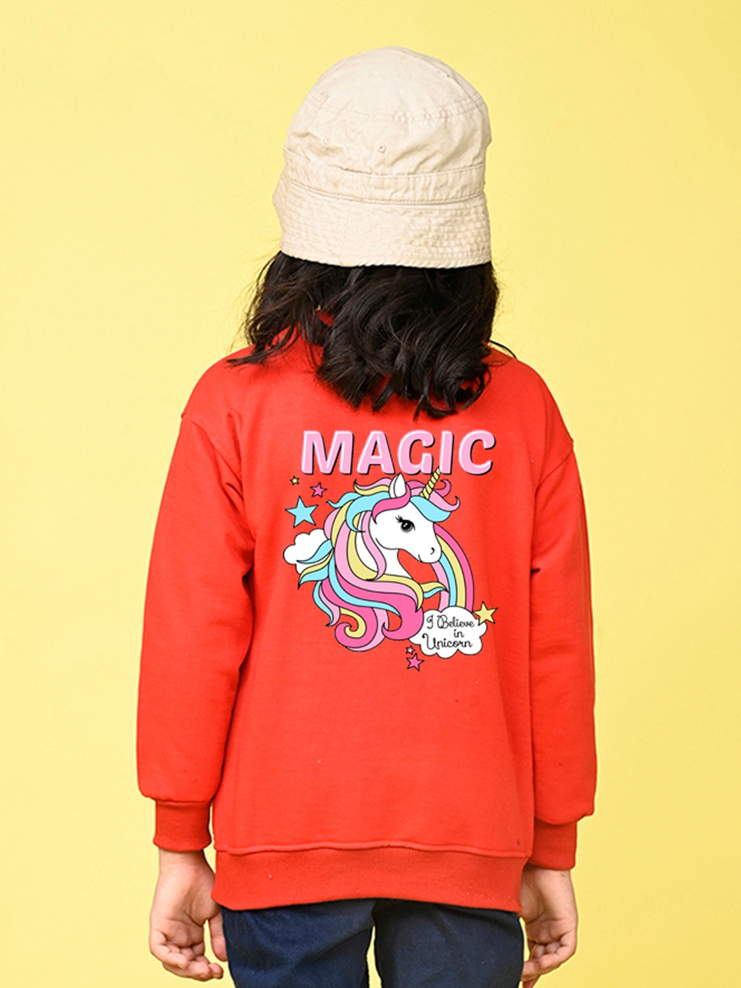 

NUSYL Girls Graphic Printed Oversized Sweatshirt, Red