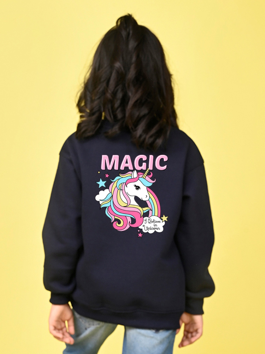 

NUSYL Girls Unicorn Printed Oversized Fleece Pullover, Blue