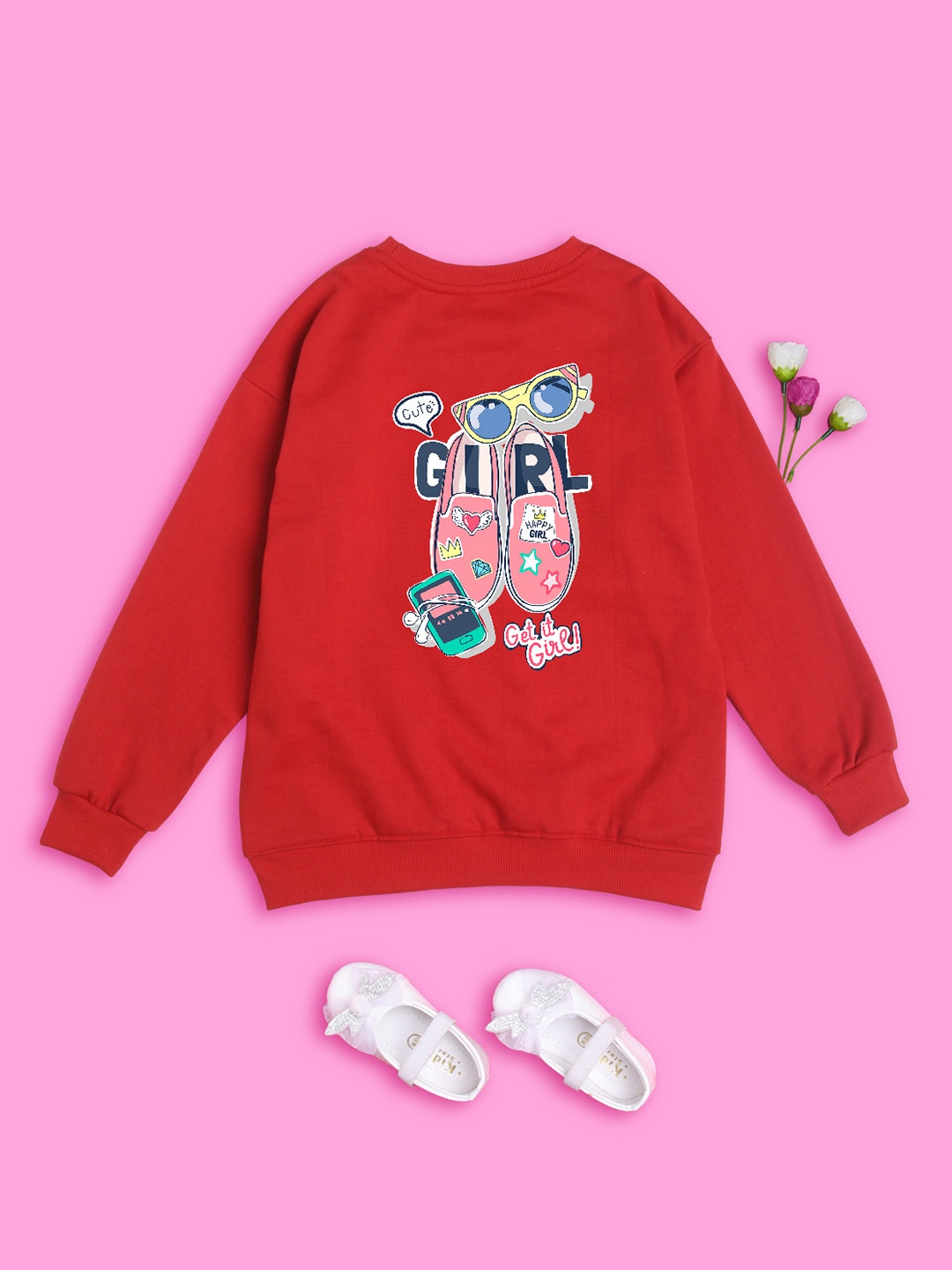 

NUSYL Girls Graphic Printed Oversized Sweatshirts, Red