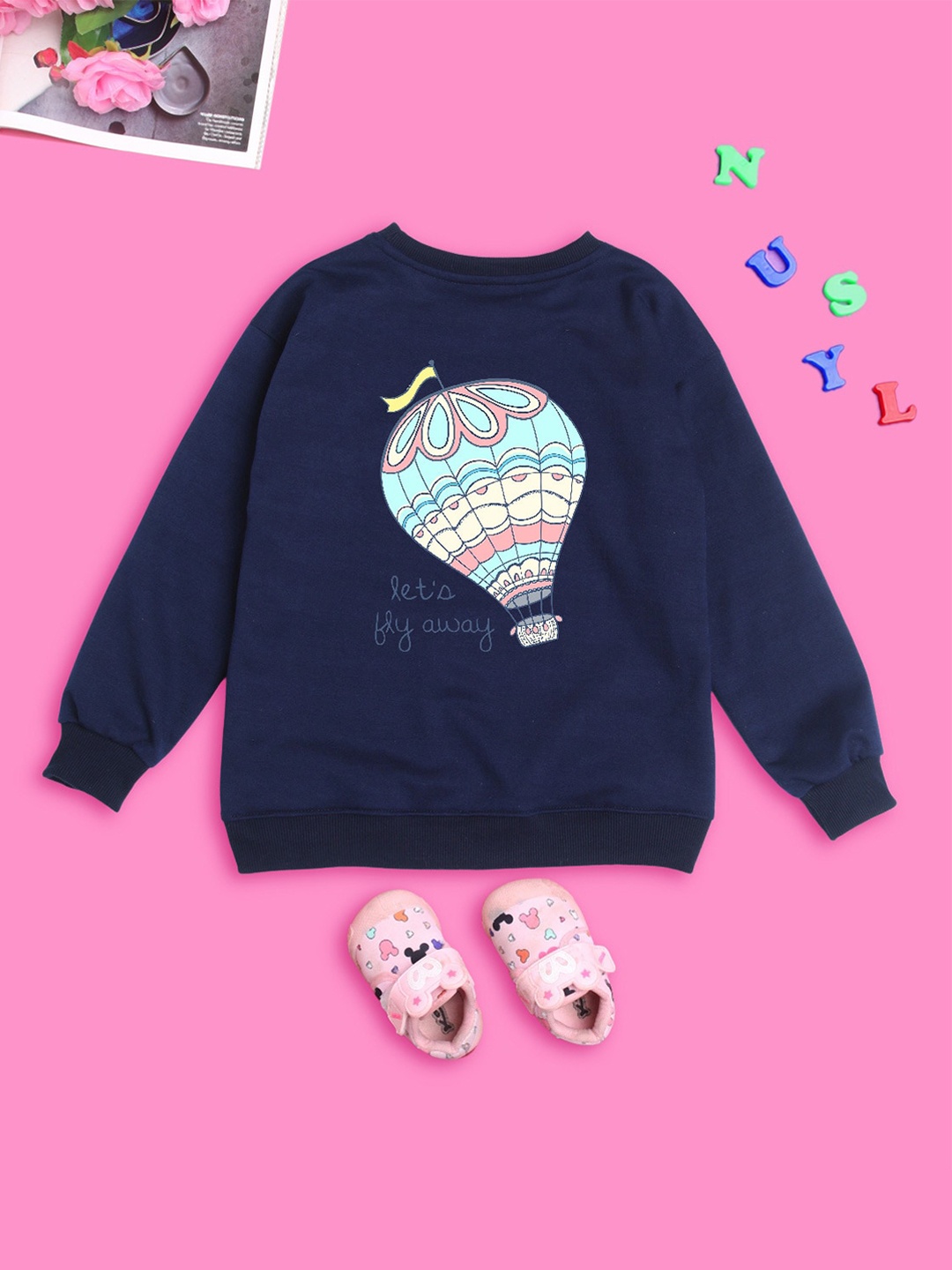 

NUSYL Girls Printed Oversized Sweatshirt, Blue