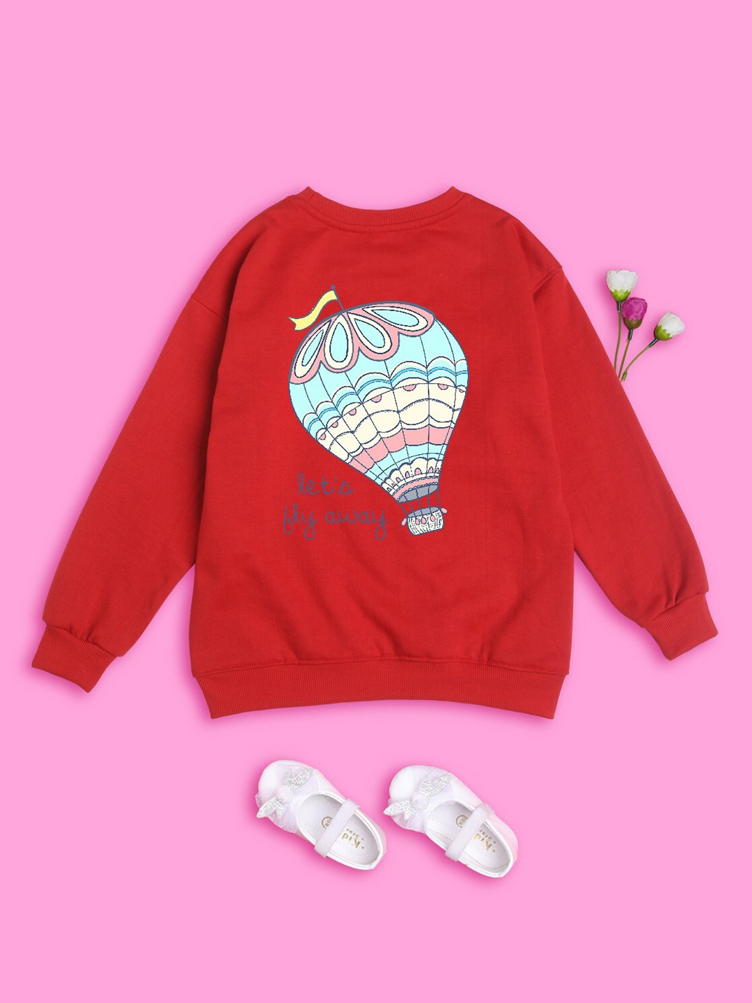 

NUSYL Girls Printed Oversized Sweatshirt, Red