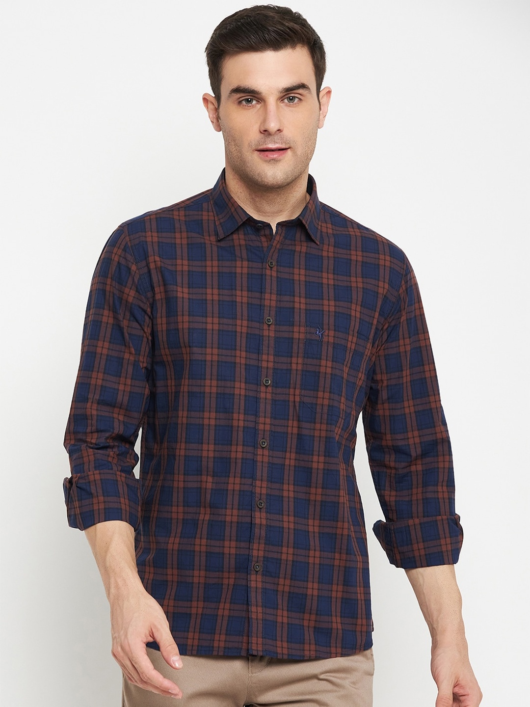 

Cantabil Comfort Tartan Checks Spread Collar Cotton Casual Shirt, Rust