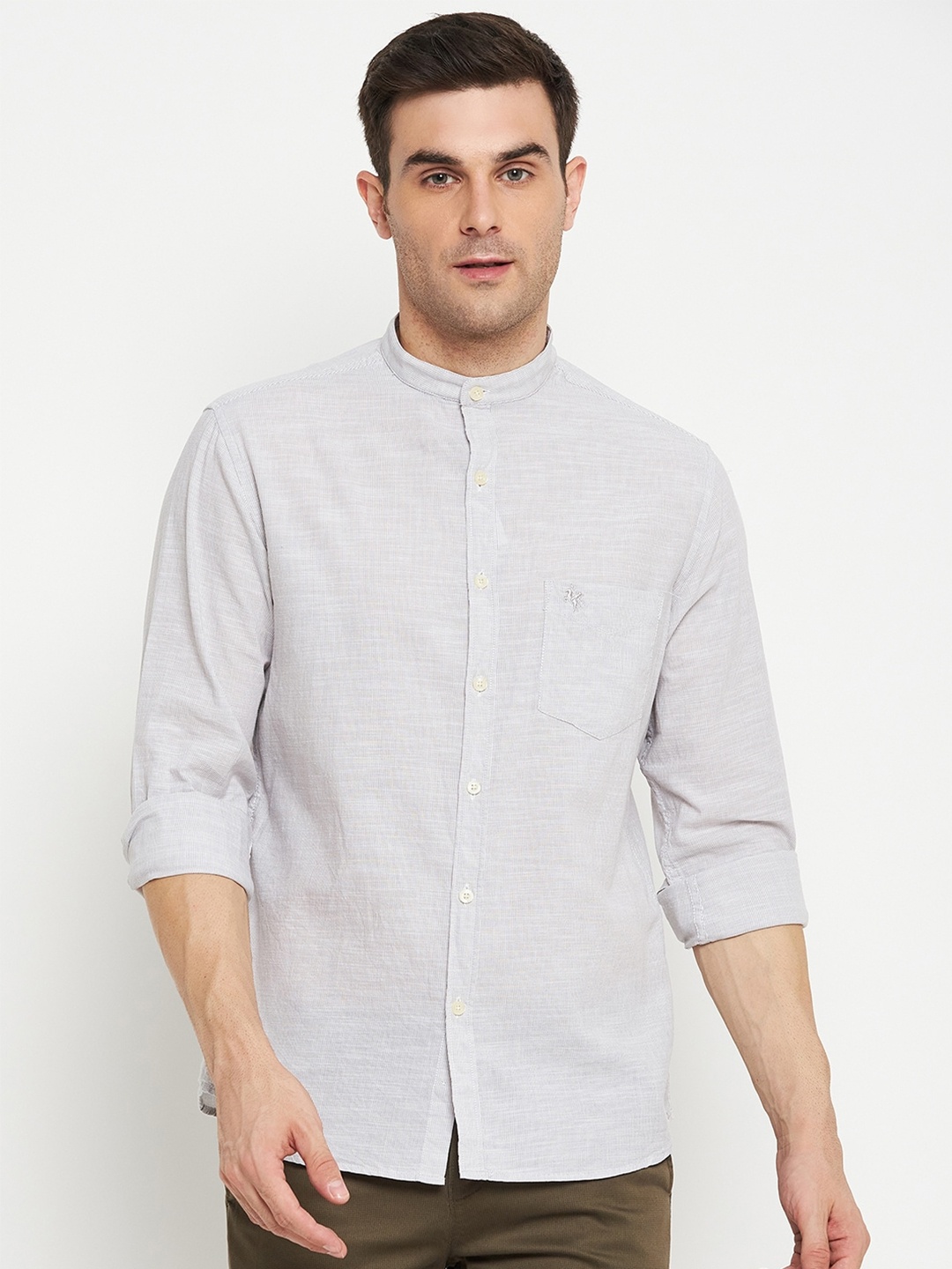 

Cantabil Comfort Band Collar Cotton Casual Shirt, Grey