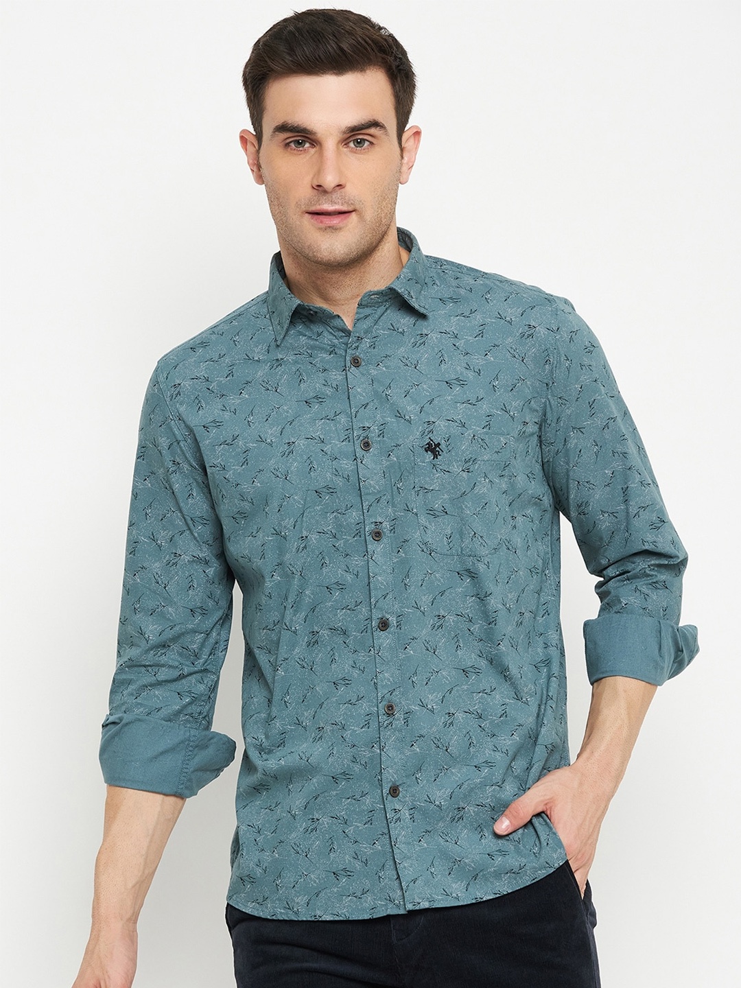 

Cantabil Comfort Floral Printed Spread Collar Cotton Casual Shirt, Green