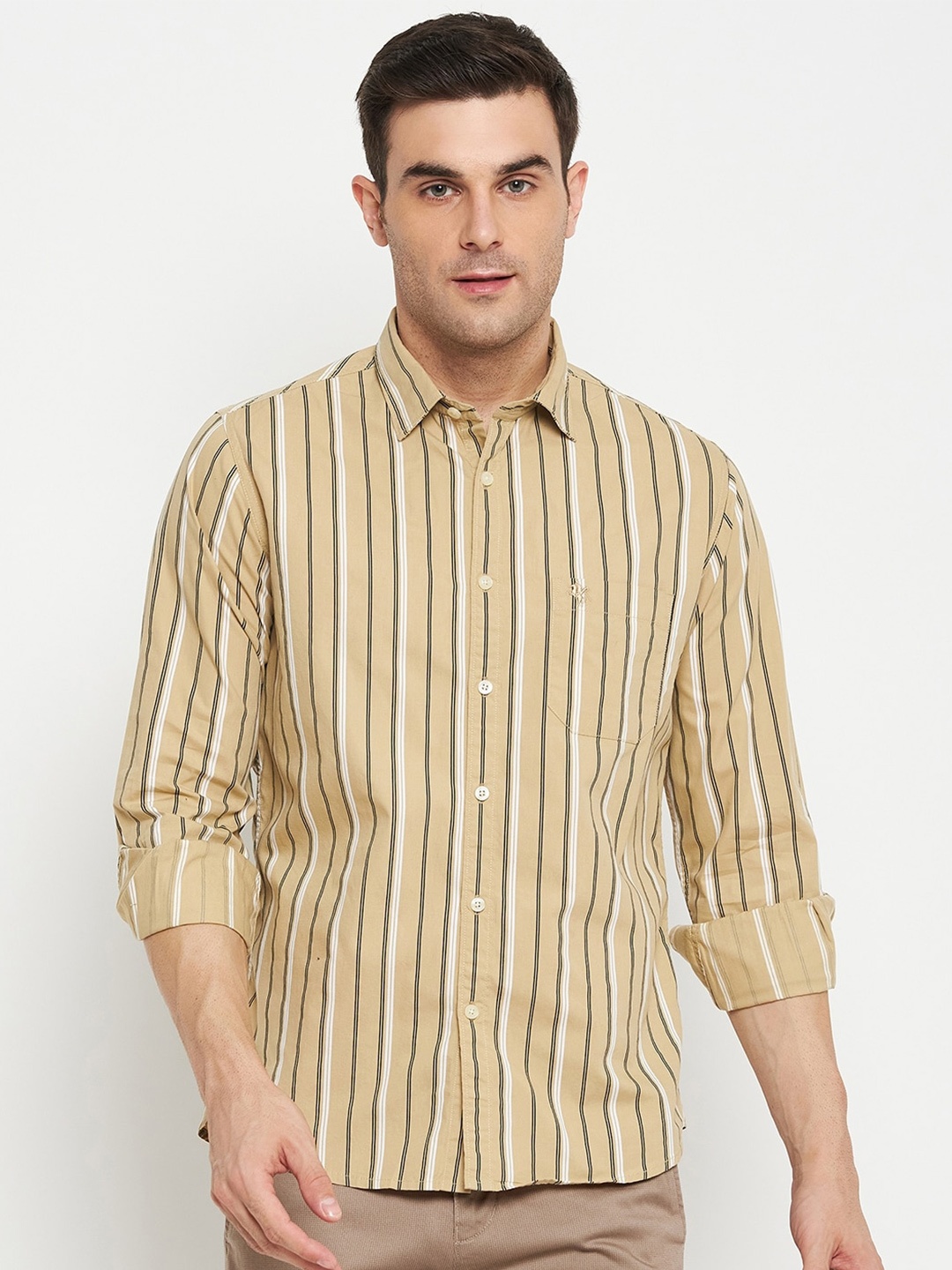 

Cantabil Comfort Vertical Striped Cotton Casual Shirt, Khaki