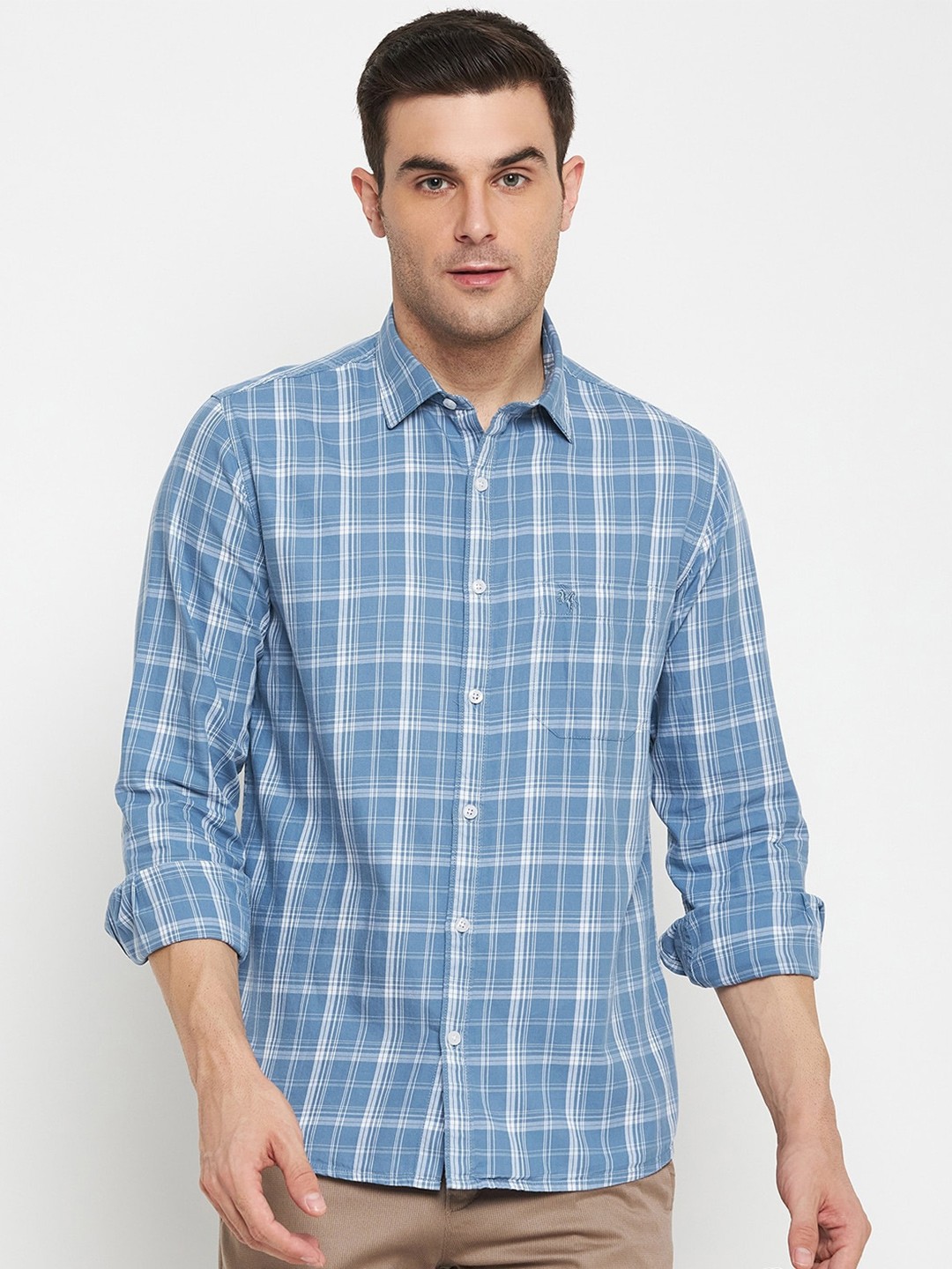 

Cantabil Comfort Tartan Checks Spread Collar Cotton Casual Shirt, Blue