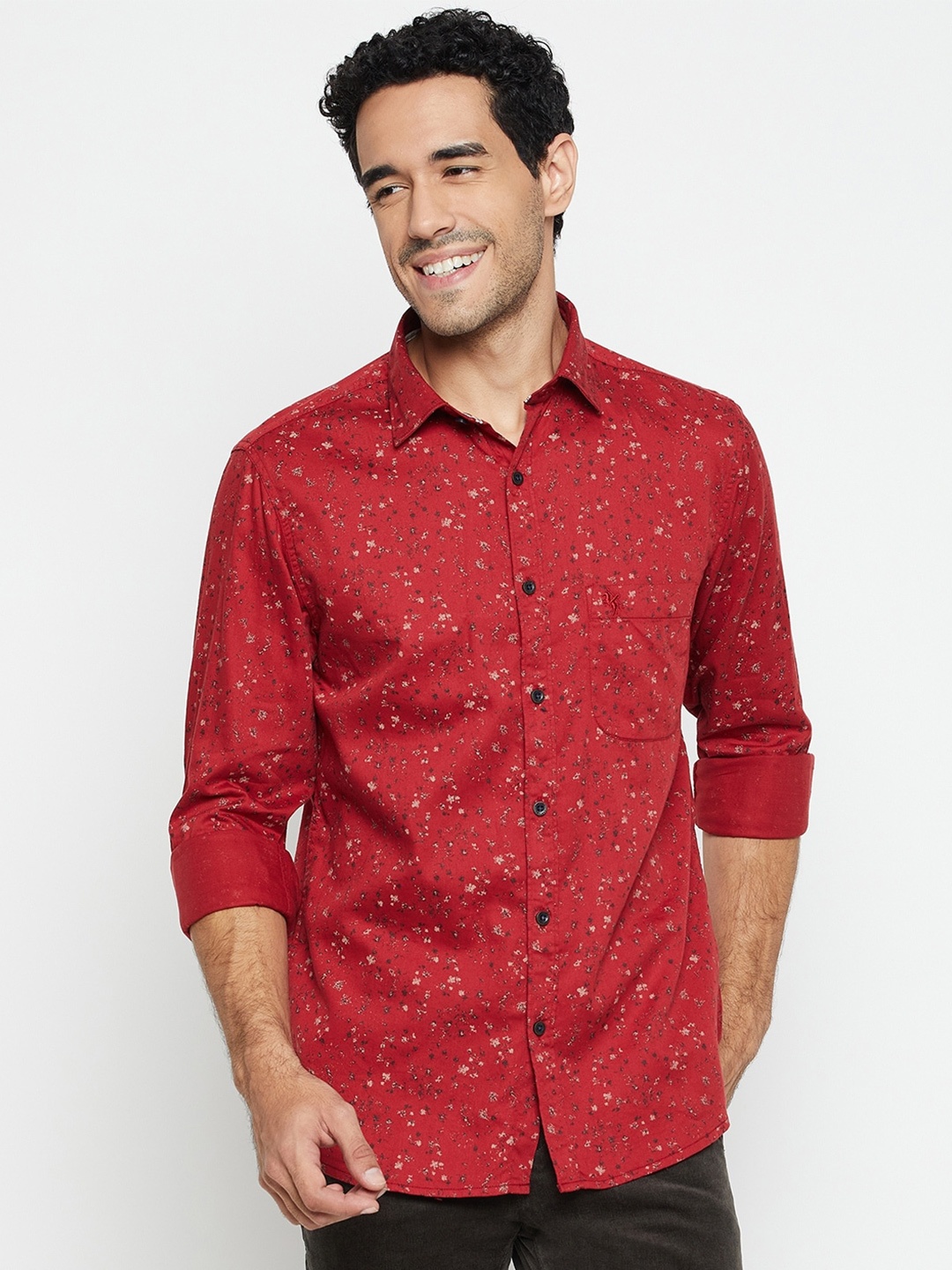 

Cantabil Comfort Floral Printed Spread Collar Cotton Casual Shirt, Red