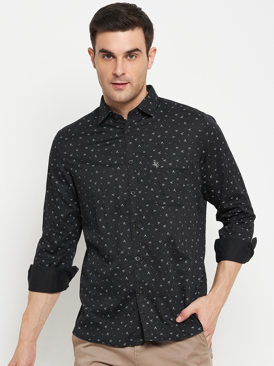 

Cantabil Comfort Floral Printed Spread Collar Cotton Casual Shirt, Black