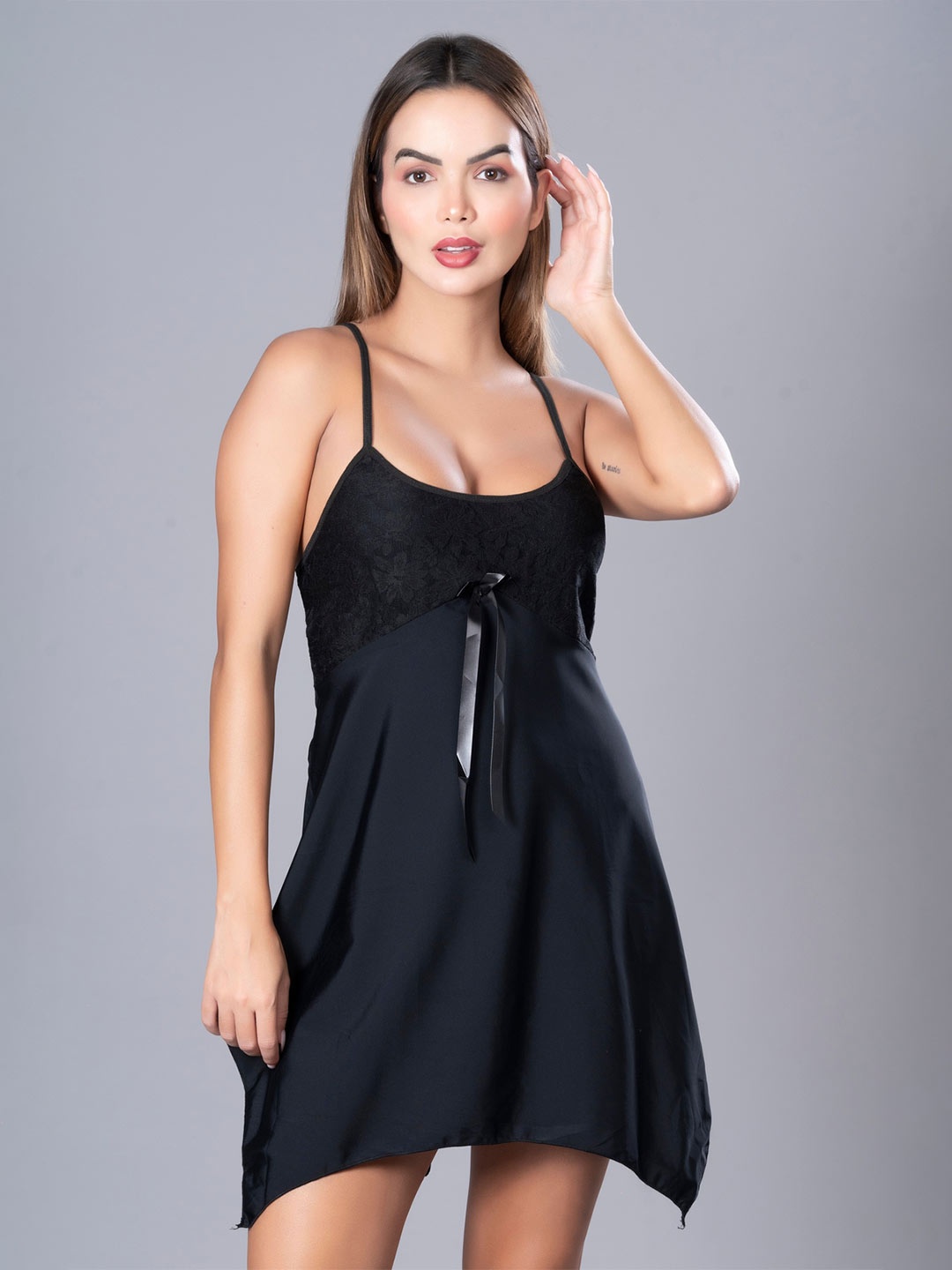 

Herryqeal Shoulder Straps Baby Doll with Asymmetric, Black