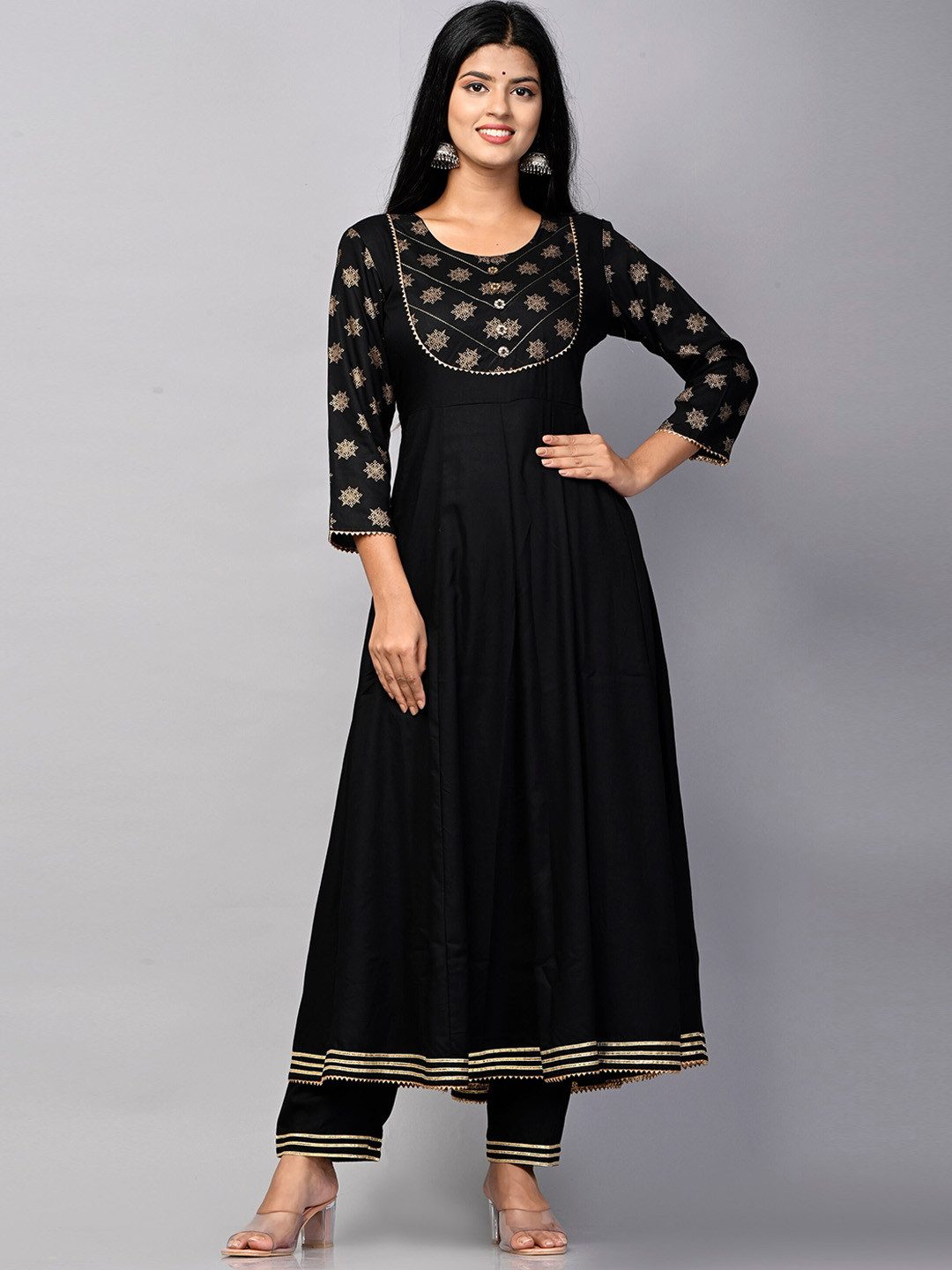 

PUKHYA Ethnic Motifs Yoke Design Anarkali Gotta Patti Kurta with Trousers, Black