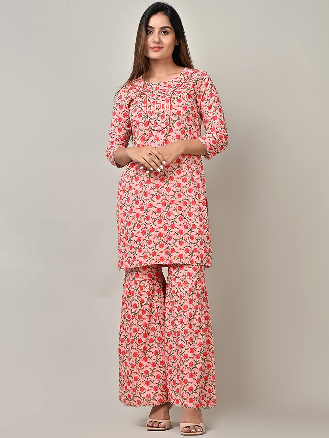 

PUKHYA Floral Printed Kurta with Sharara, Pink