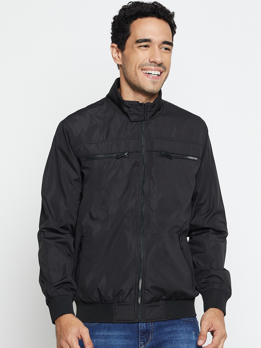 

Cantabil Lightweight Mock Collar Bomber Jacket, Black