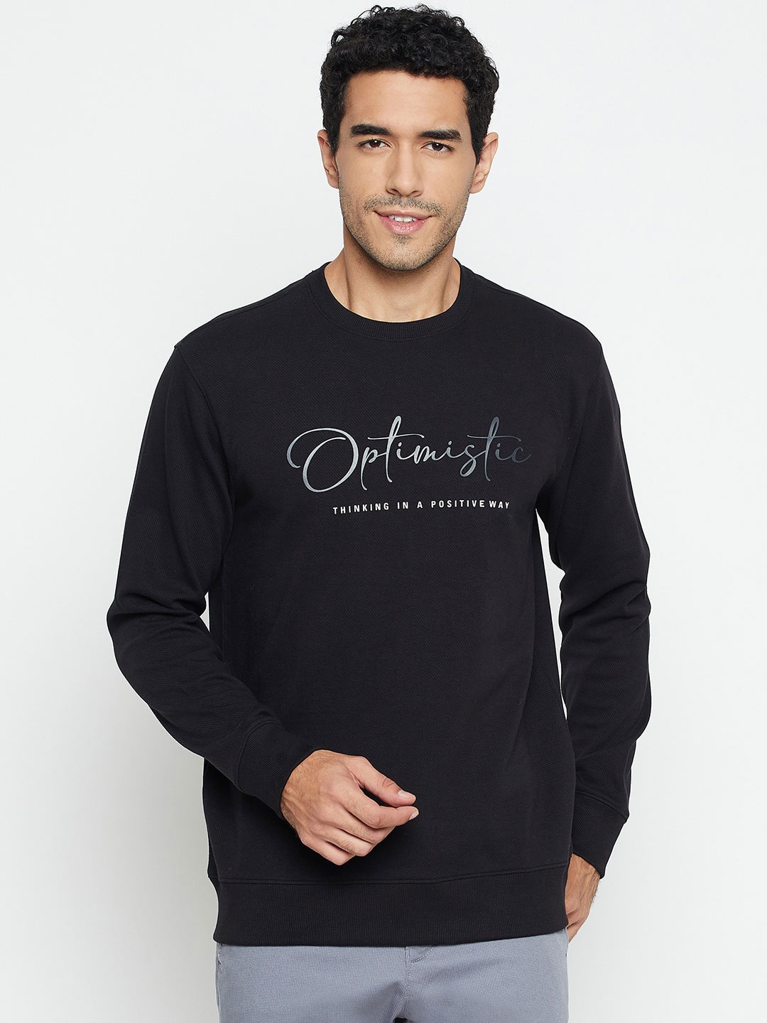 

Cantabil Printed Cotton Sweatshirt, Black