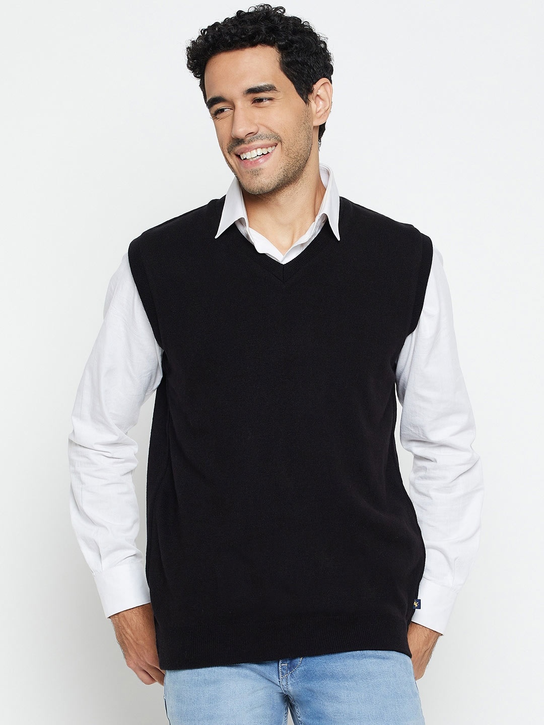 

Cantabil V Neck Reversible Sweater Vest, Black