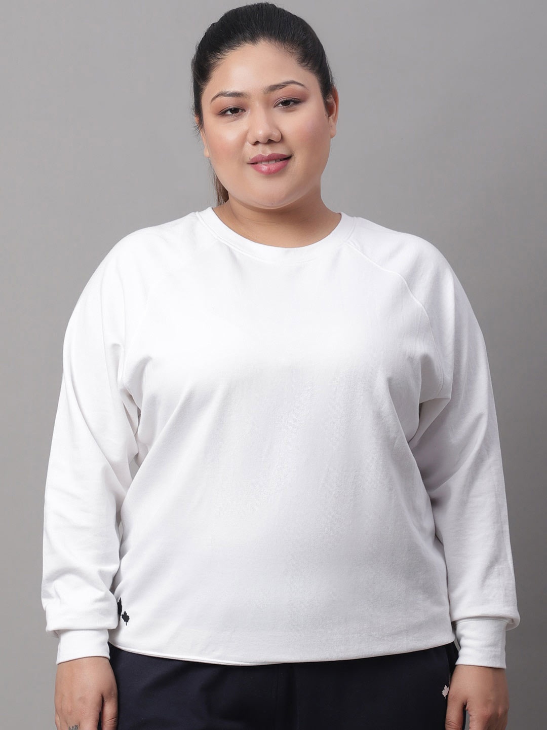 

Rute Plus Size Long Sleeves Cotton Pullover, White