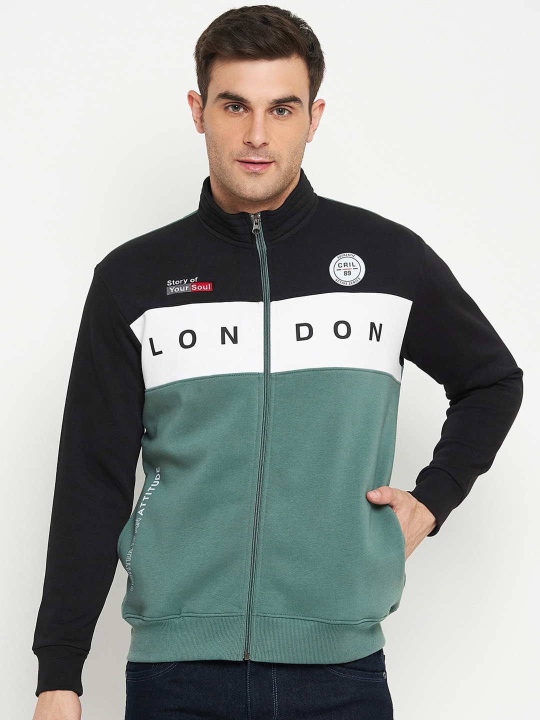 

Cantabil Colourblocked Fleece Sweatshirt, Green