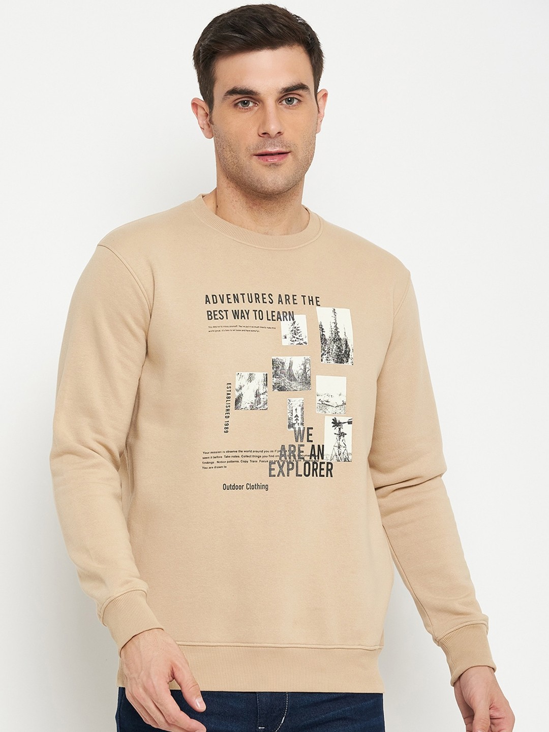 

Cantabil Printed Fleece Sweatshirt, Brown