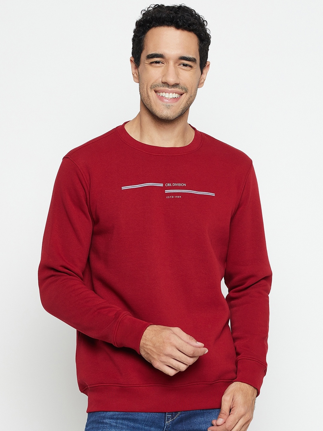 

Cantabil Printed Fleece Sweatshirt, Maroon