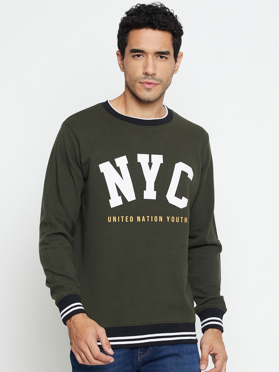 

Cantabil Printed Cotton Sweatshirt, Olive